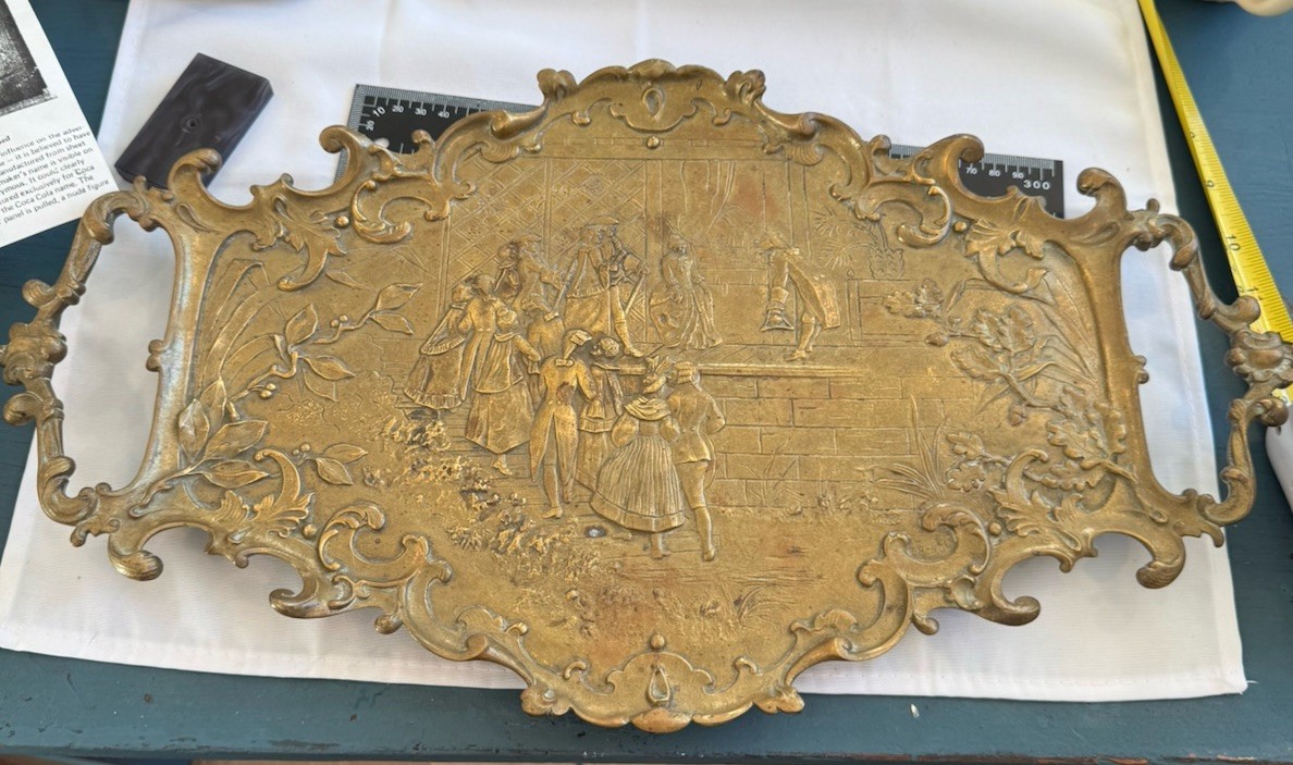 19th-century Victorian gilt bronze relief tray 19” Wide By Maximillian Ringel