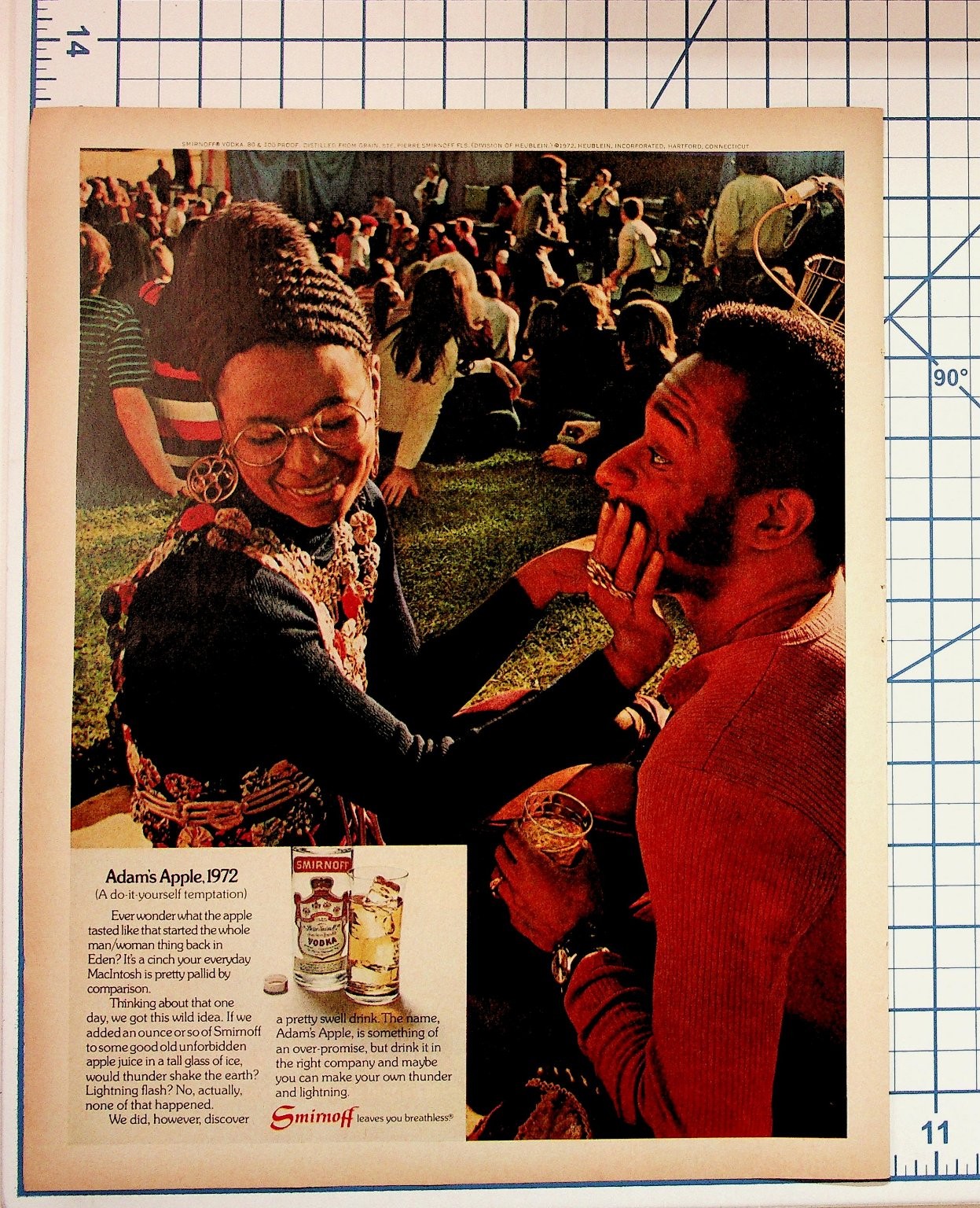 1972 Smirnoff Vodka Adam\'s Apple Magazine Ad 70s Hippie Festival Scene 1972 Smirnoff Vodka Adam\'s Apple Magazine Ad 70s Hippie Festival Scene