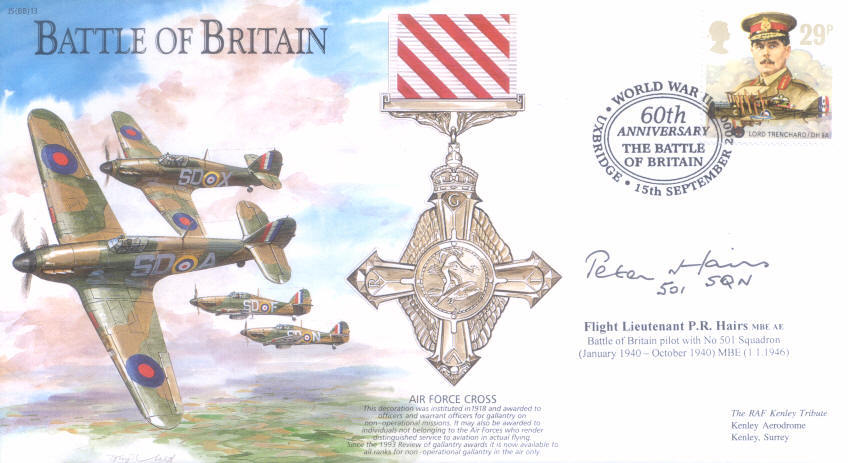 BB13 Battle of Britain Hurricane RAF cover signed HAIRS