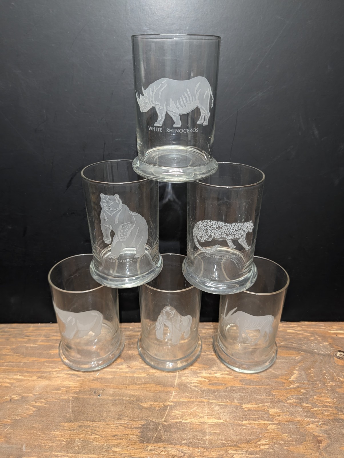 6 Georg Jenson Etched Endangered Species Wildlife Animals Old Fashion Glasses