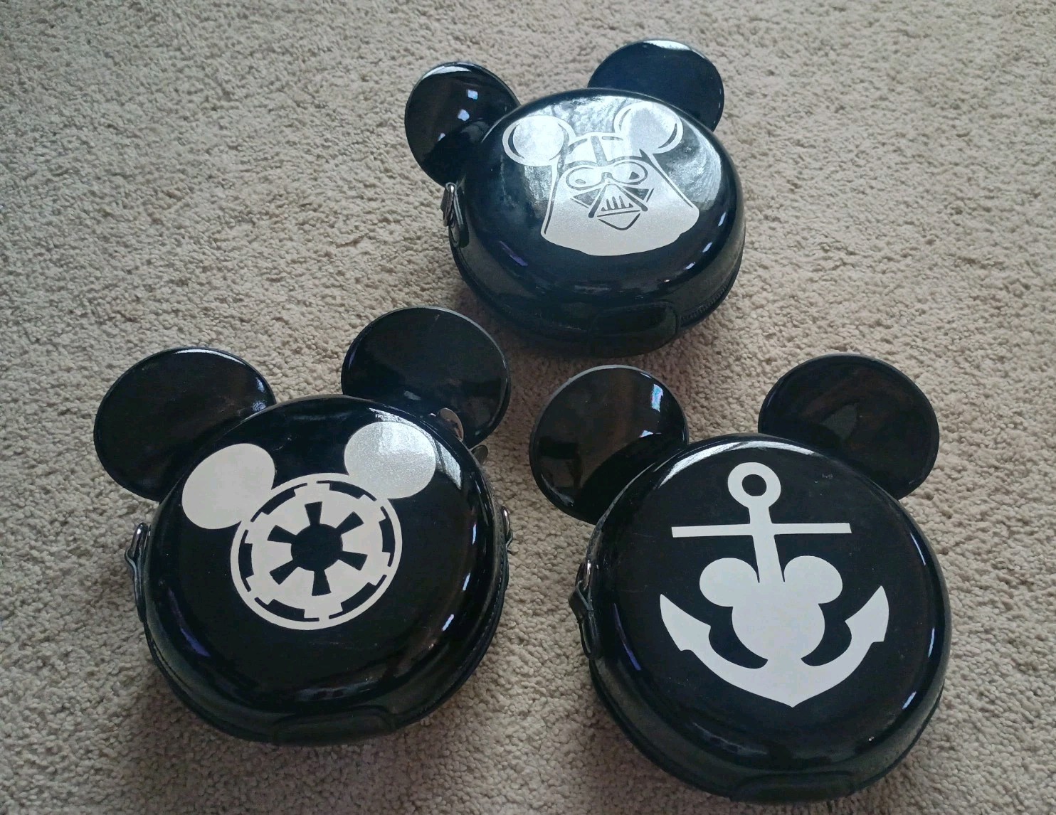 Disney Cruise Line Round Black Pouch/Backpack Star Wars, Mick Mouse 3 Lot
