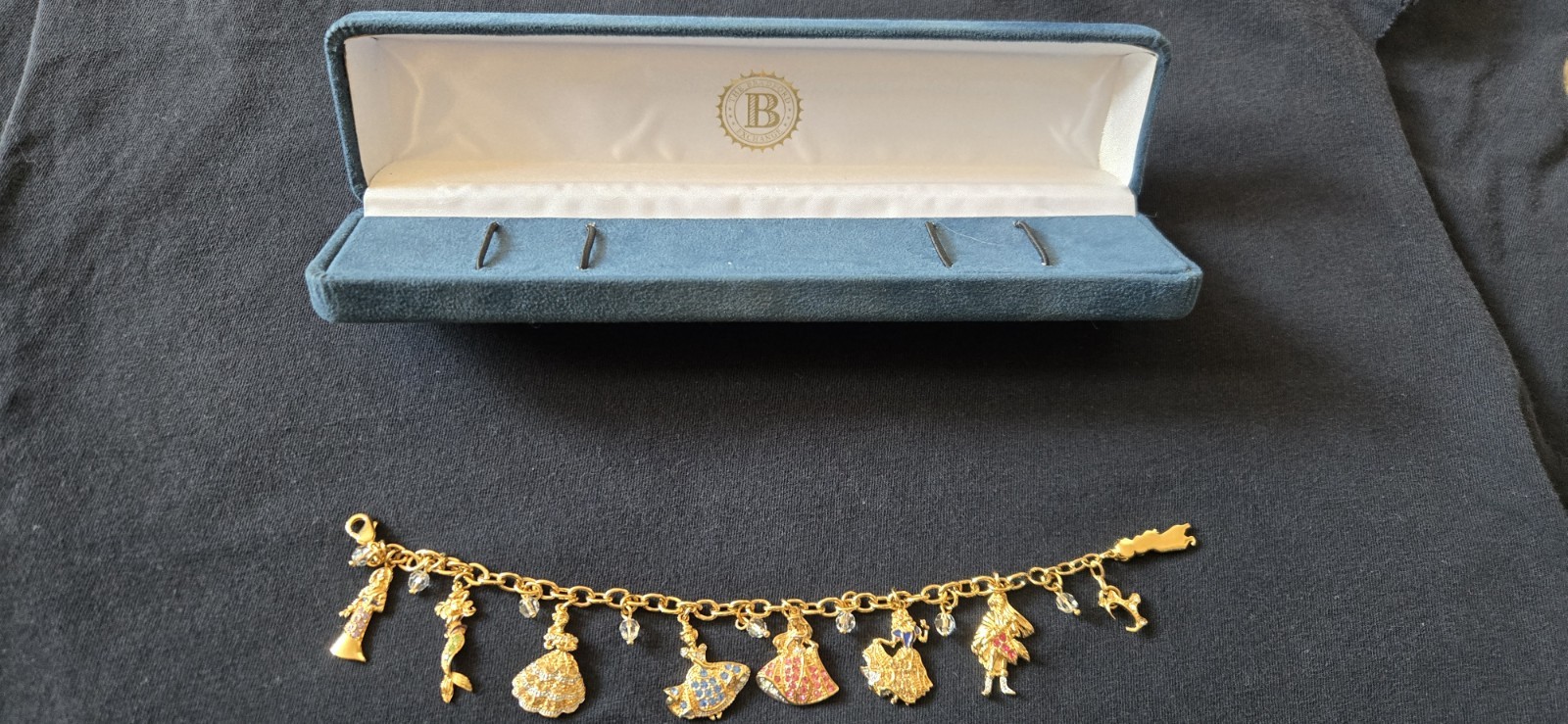 Bradford Exchange Disney Princess Charm Bracelet Swarovski Crystals