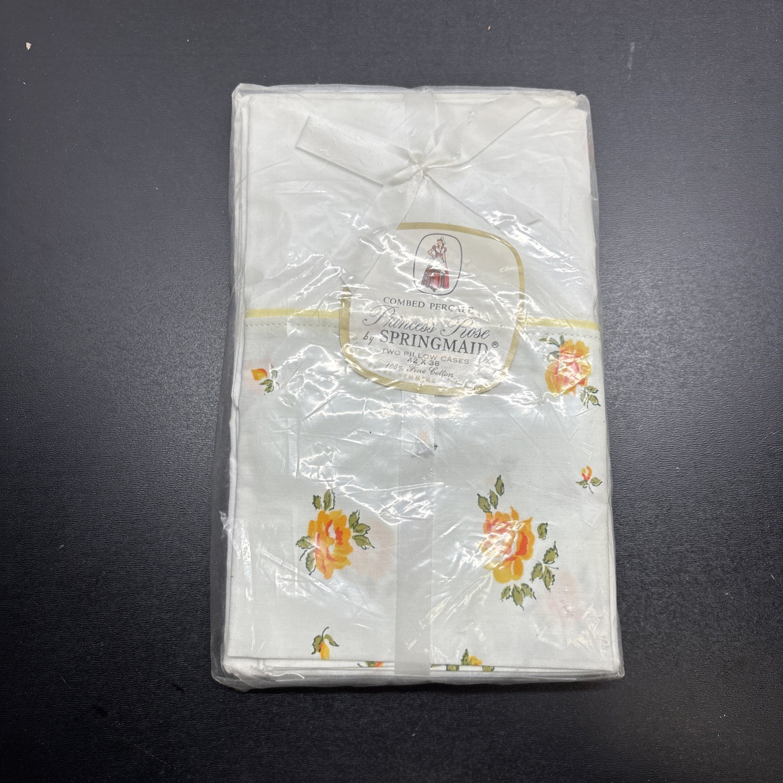 Springmaid Pillow Cases Princess Rose Percale Cotton Flat 2 NEW Double Vintage