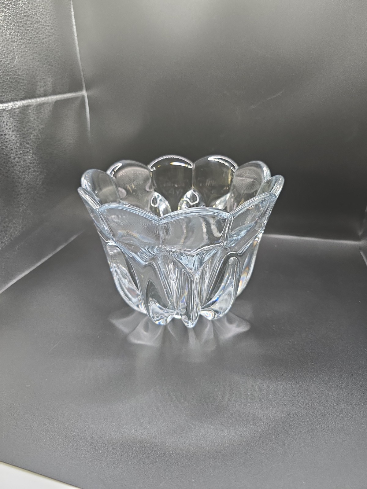 Vintage Lead Crystal Petal Bowl 5.5” - European Heavy Crystal Dish GLOWS GREEN