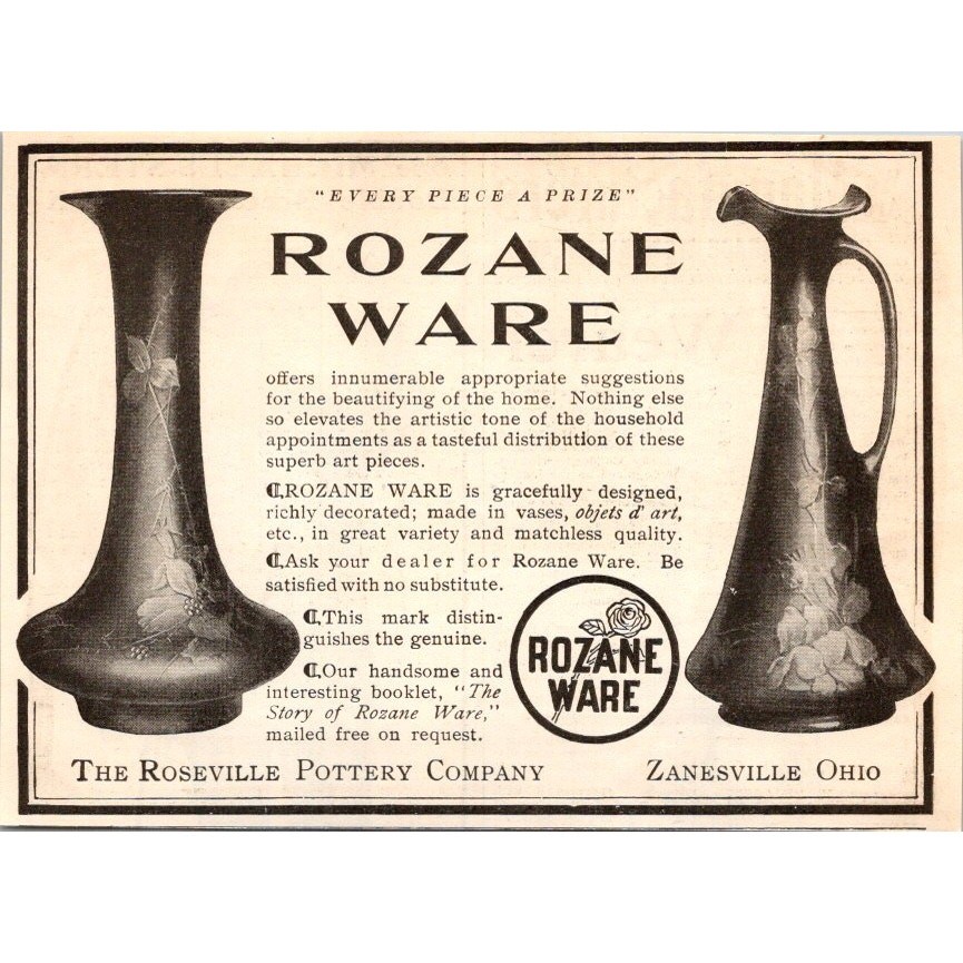 The Roseville Pottery Company Rozane Ware Zanesville OH 1904 Clipping SAI7-H6 The Roseville Pottery Company Rozane Ware Zanesville OH 1904 Clipping SAI7-H6