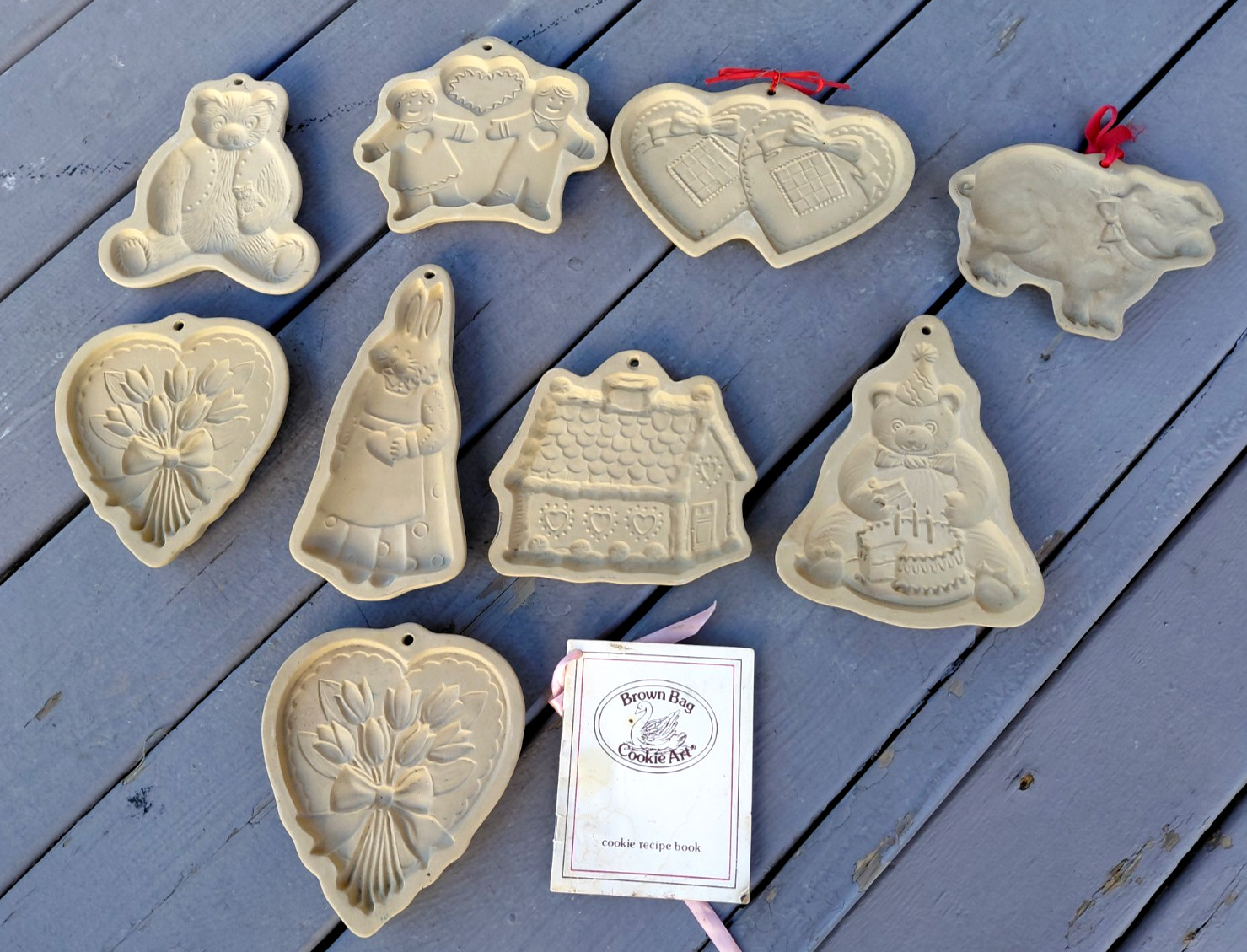 VTG 9 BROWN BAG COOKIE ART DECO 1984-88  MOLDS UNUSED PIG FLORAL BEAR HOUSE