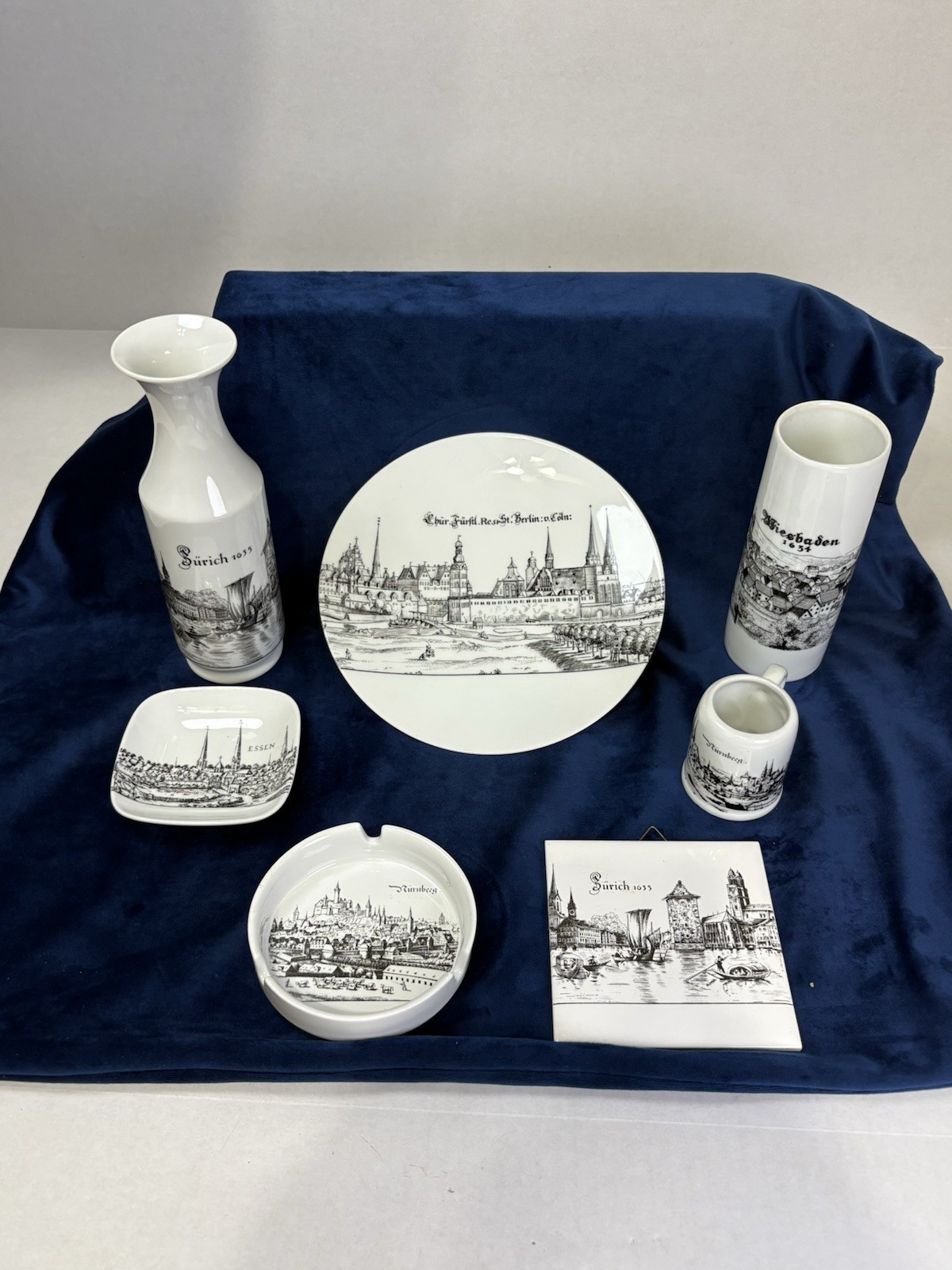 Royal Porzellan Barvaria KPM Germany Porcelain Dish Lot 7 Pieces Plate Ashtray