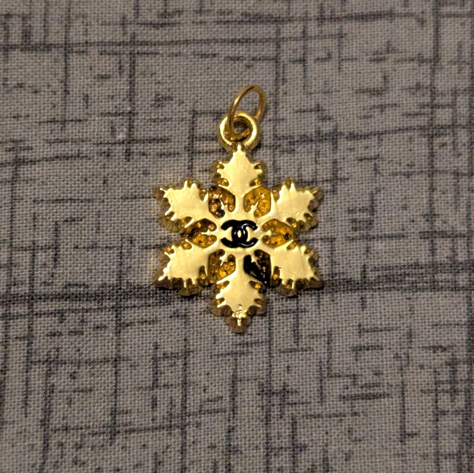 Designer Button  Bright Gold Snowflake w/ Black Logo Zipper Pull Charm 20mm