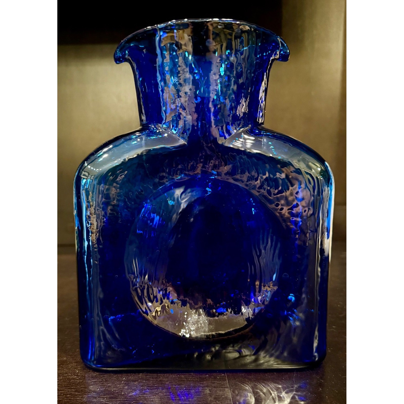 VTG MCM Blenko Double Spout Water Bottle Carafe Pitcher Vase Cobalt Blue EUC