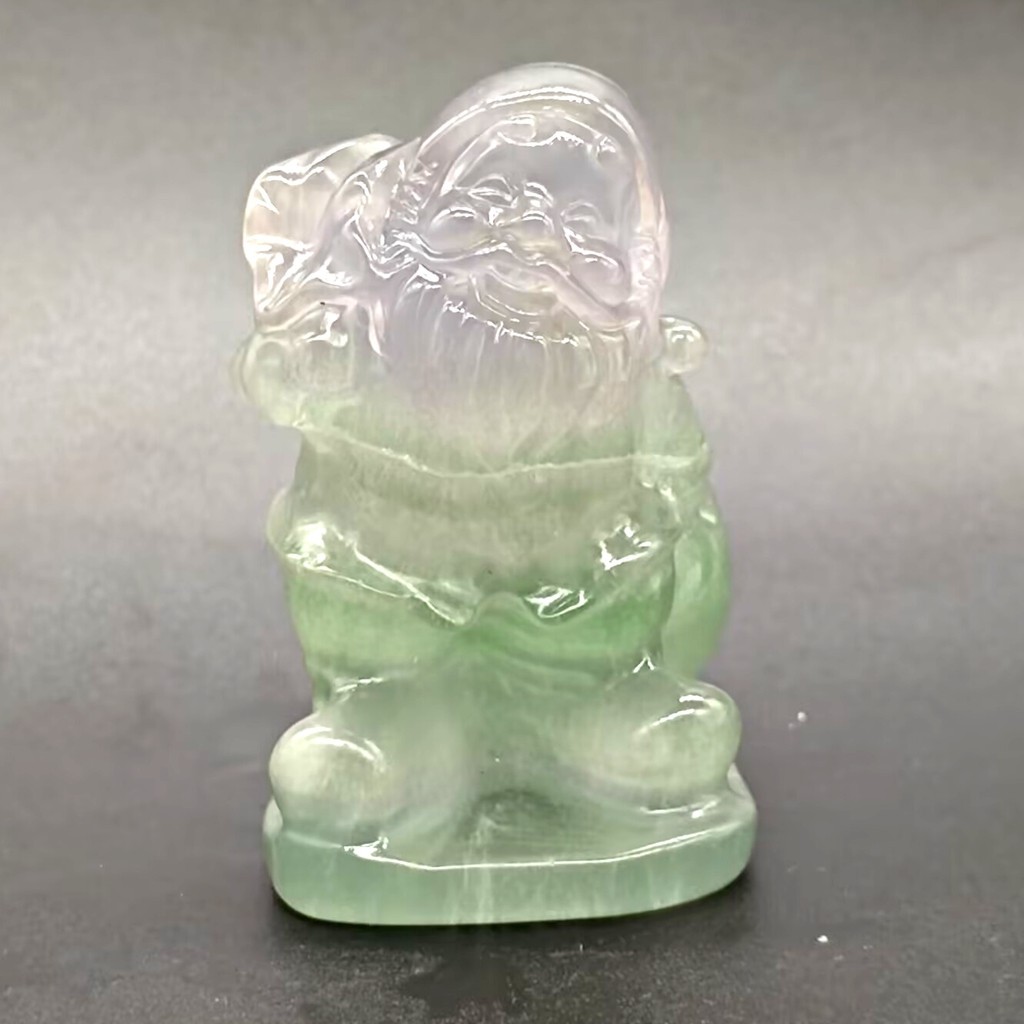 191g Natural Green/Purple Fluorite Quartz Crystal Carved Santa Claus Sculpture
