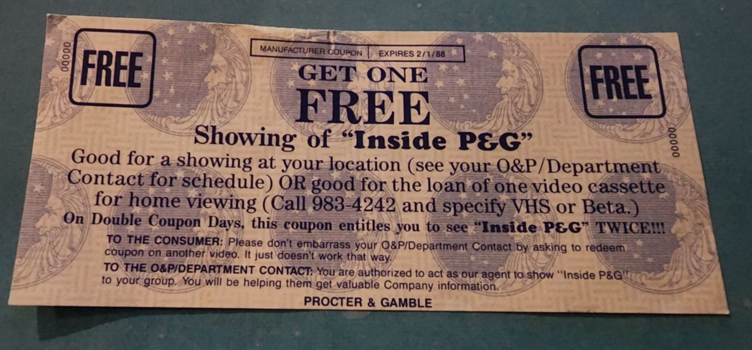 1988 Procter & Gamble P&G Mfg Coupon Employees Only \