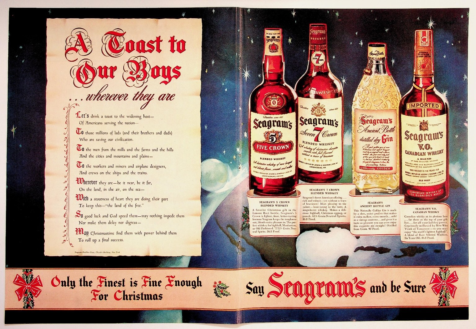 Seagram's Vintage 1940s Christmas WWII Era Magazine Ad Print Patriotic Whiskey Seagram's Vintage 1940s Christmas WWII Era Magazine Ad Print Patriotic Whiskey