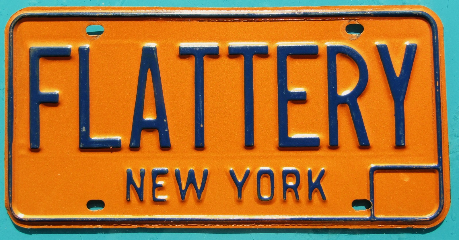 Vanity NEW YORK License Plate #FLATTERY (Get Yourself Some) - 1973-86 Base