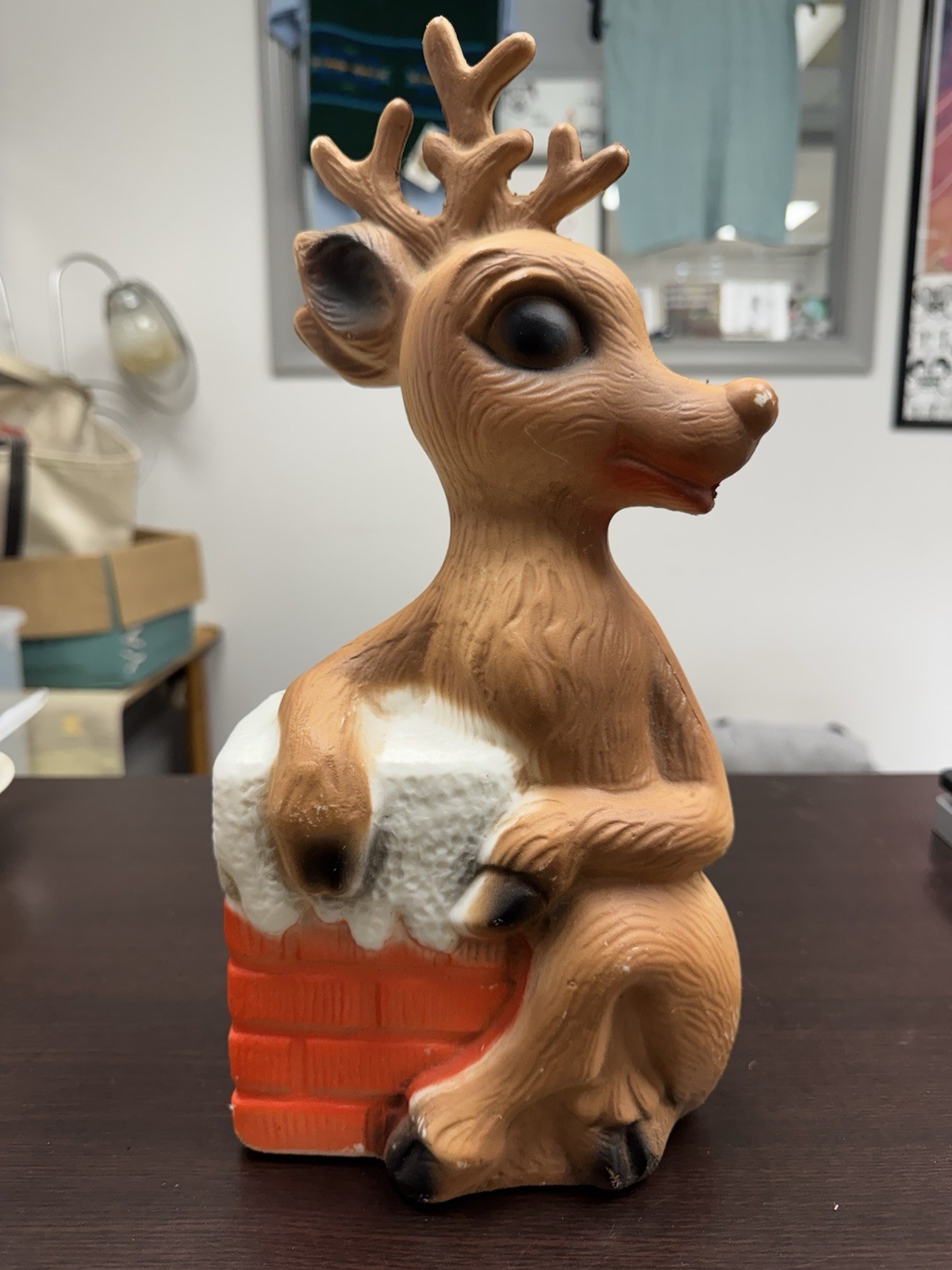 Vintage Poloron Rudolph The Reindeer Chimney Blow Mold 14\