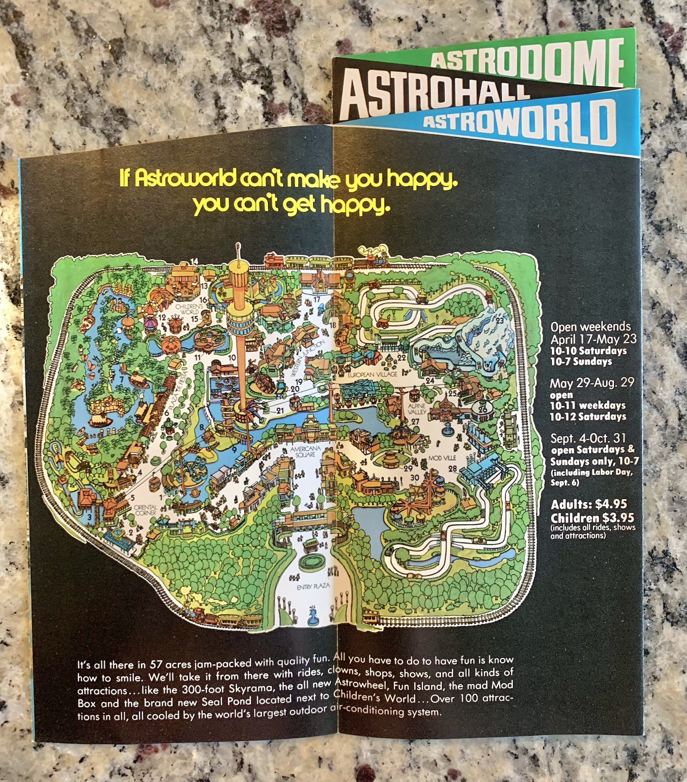 Vintage 1971 ASTRODOMAIN ASTROWORLD AMUSEMENT MAP BROCHURE HOUSTON TEXAS