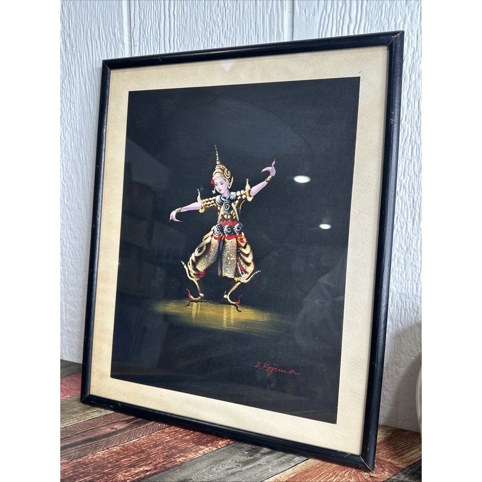 MCM Vintage Thai Dancer Painting Signed Frame is 16.5