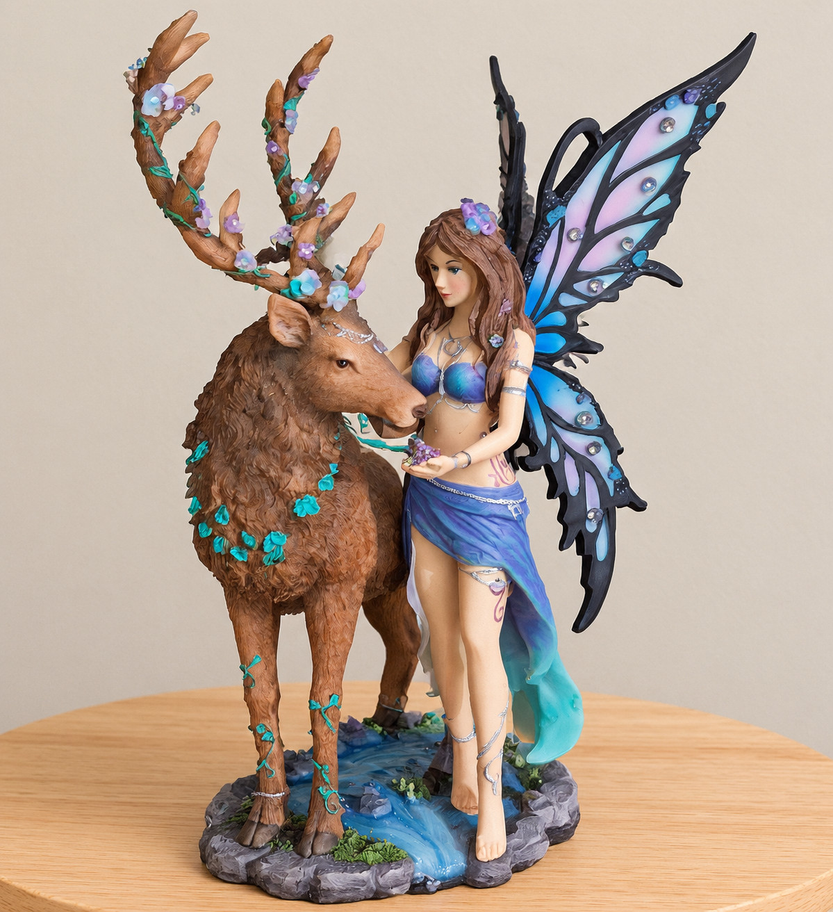Diantha Woodland Fairy with Stag Fantasy Figurine Enchanted Forest Statue