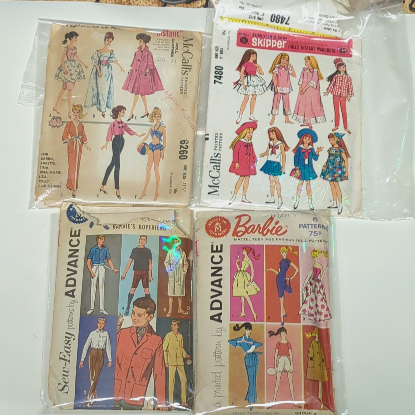 VTG 1960s Barbie Ken Skipper Doll Sewing Patterns Lot (4) McCall's Advance Cut