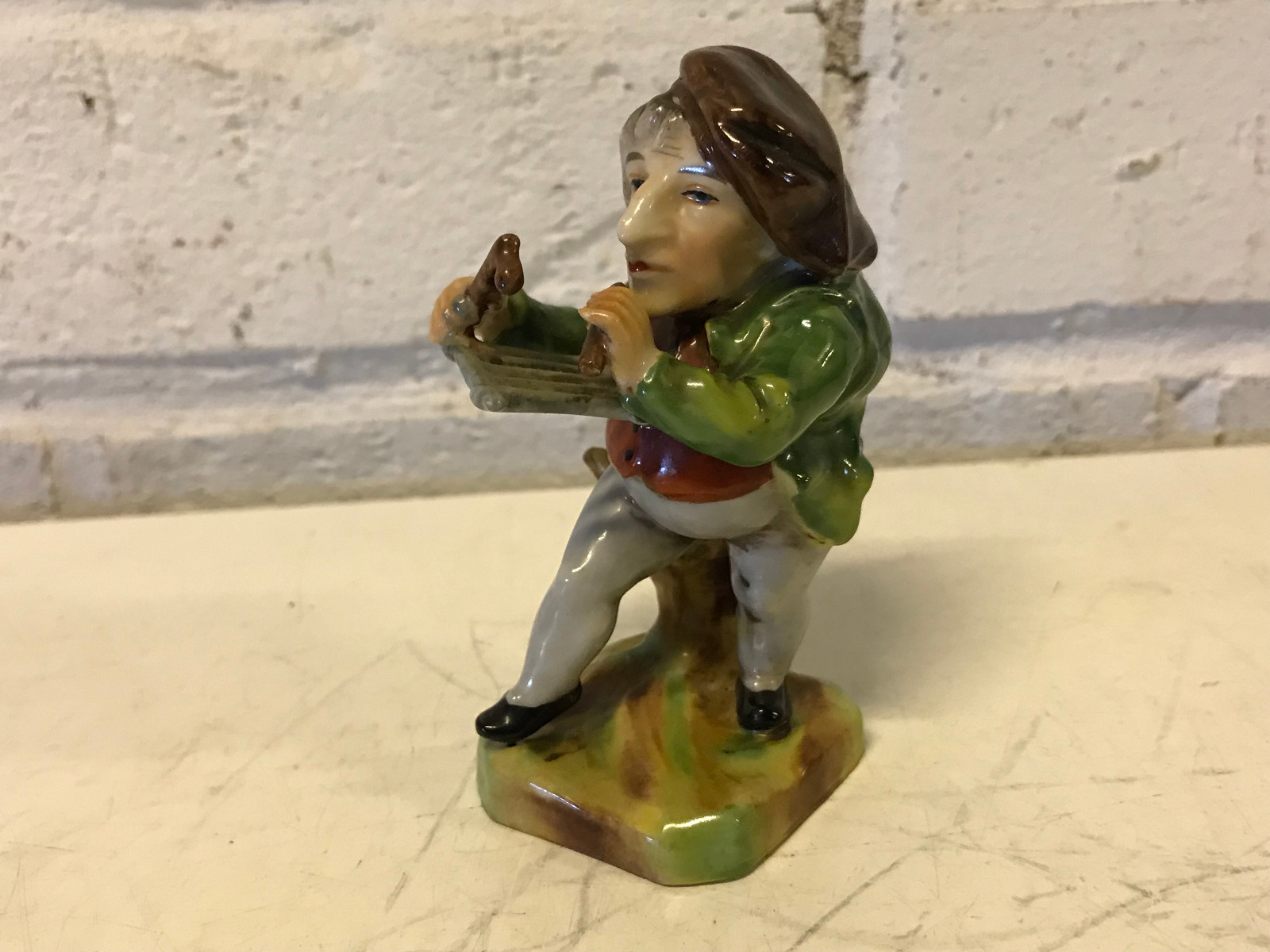 Antique Capodimonte Style Porcelain Grotesque Dwarf Caramogi Figurine Xylophone