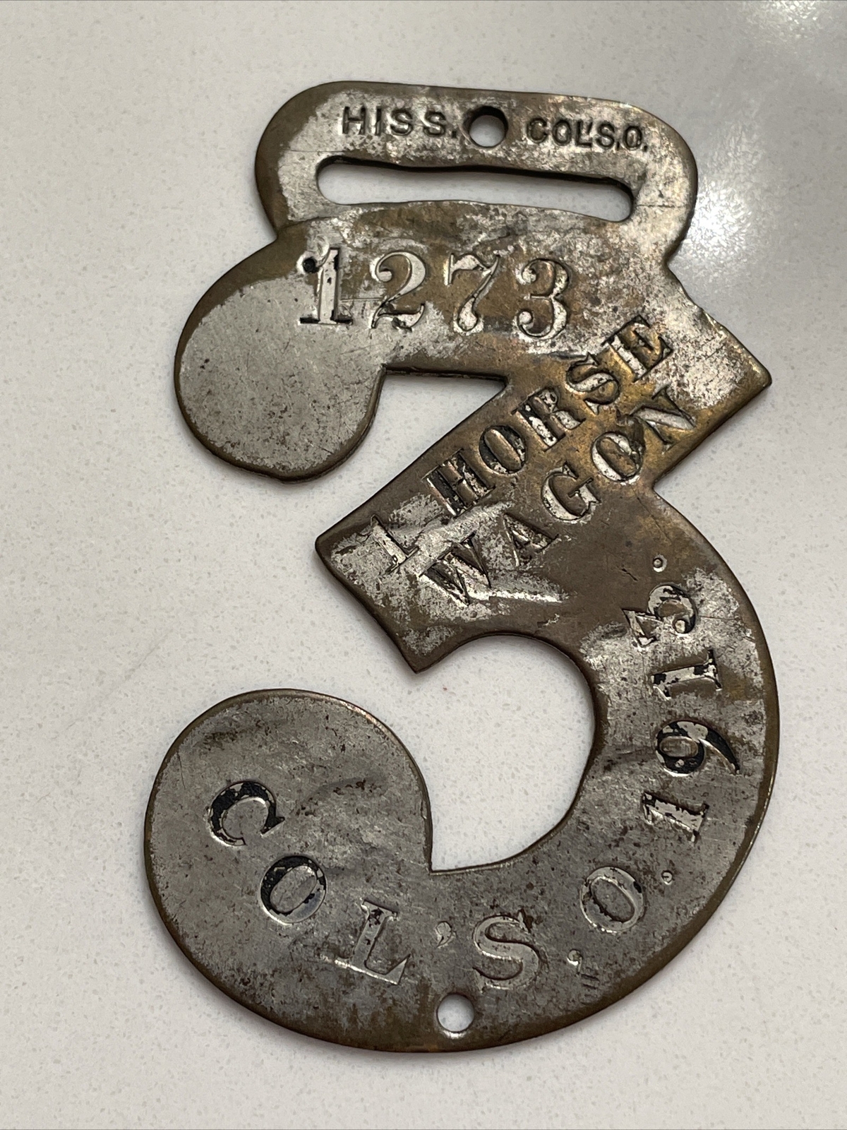 VINTAGE 1913 COLUMBUS OHIO ONE 1 HORSE WAGON HARNESS BRIDAL TAG PLATE #1273