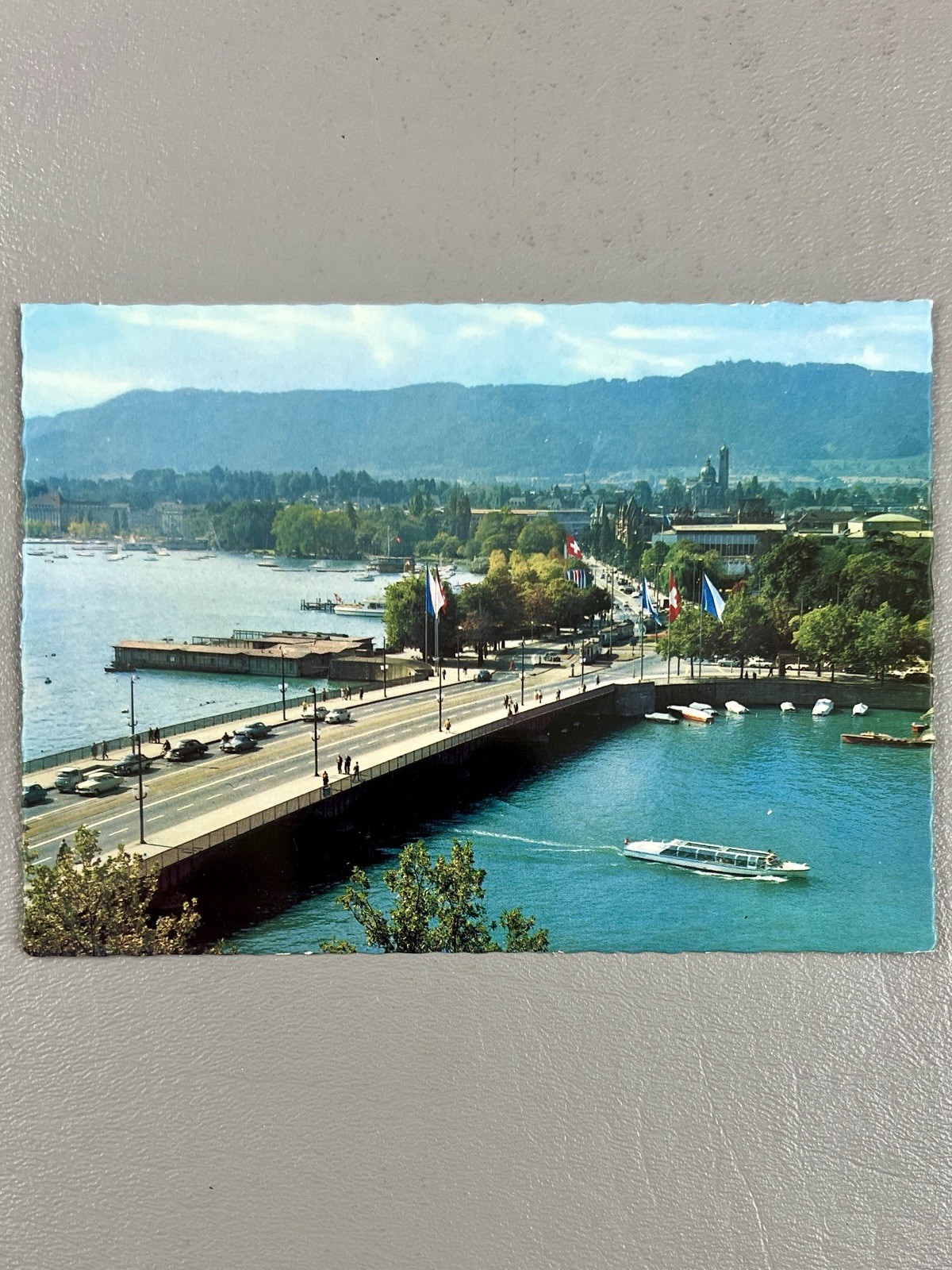 Vintage Zurich Switzerland Postcard Quaibrücke Bridge Lake Zürich Chrome