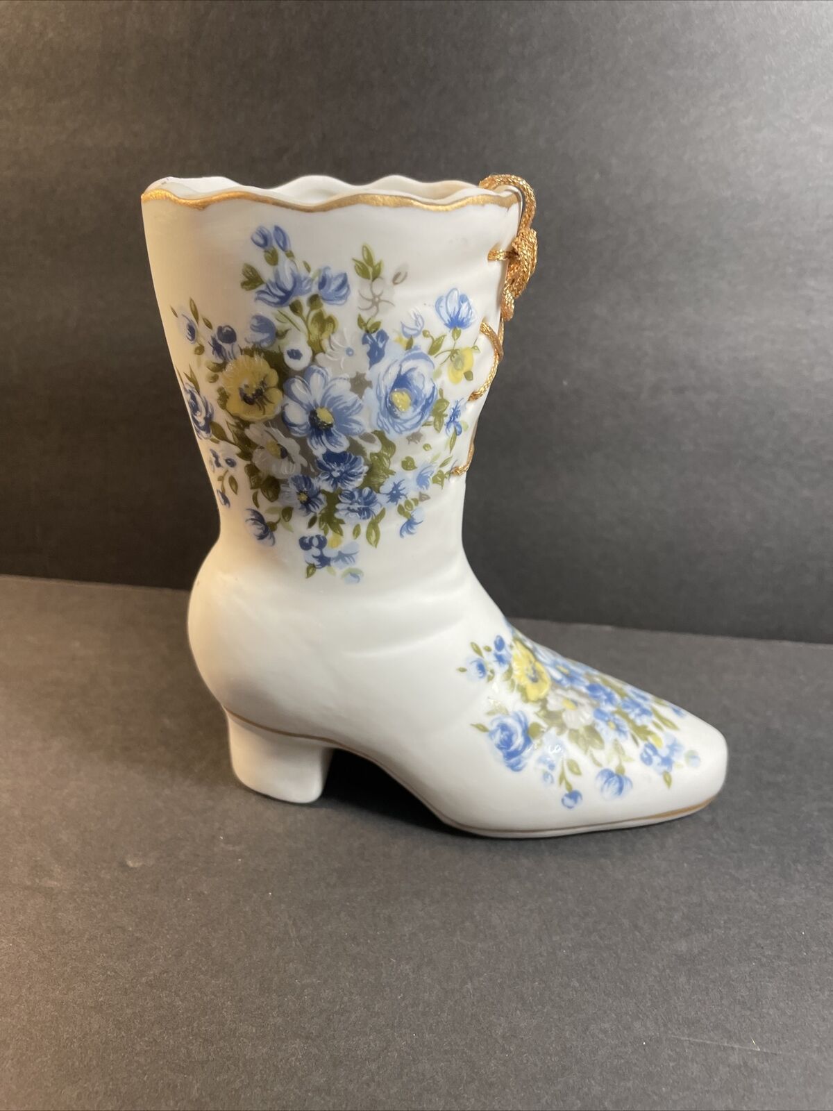 Enesco Floral Boot Shoe Ceramic Vase Hand Painted Rough Texture Bisque Feel