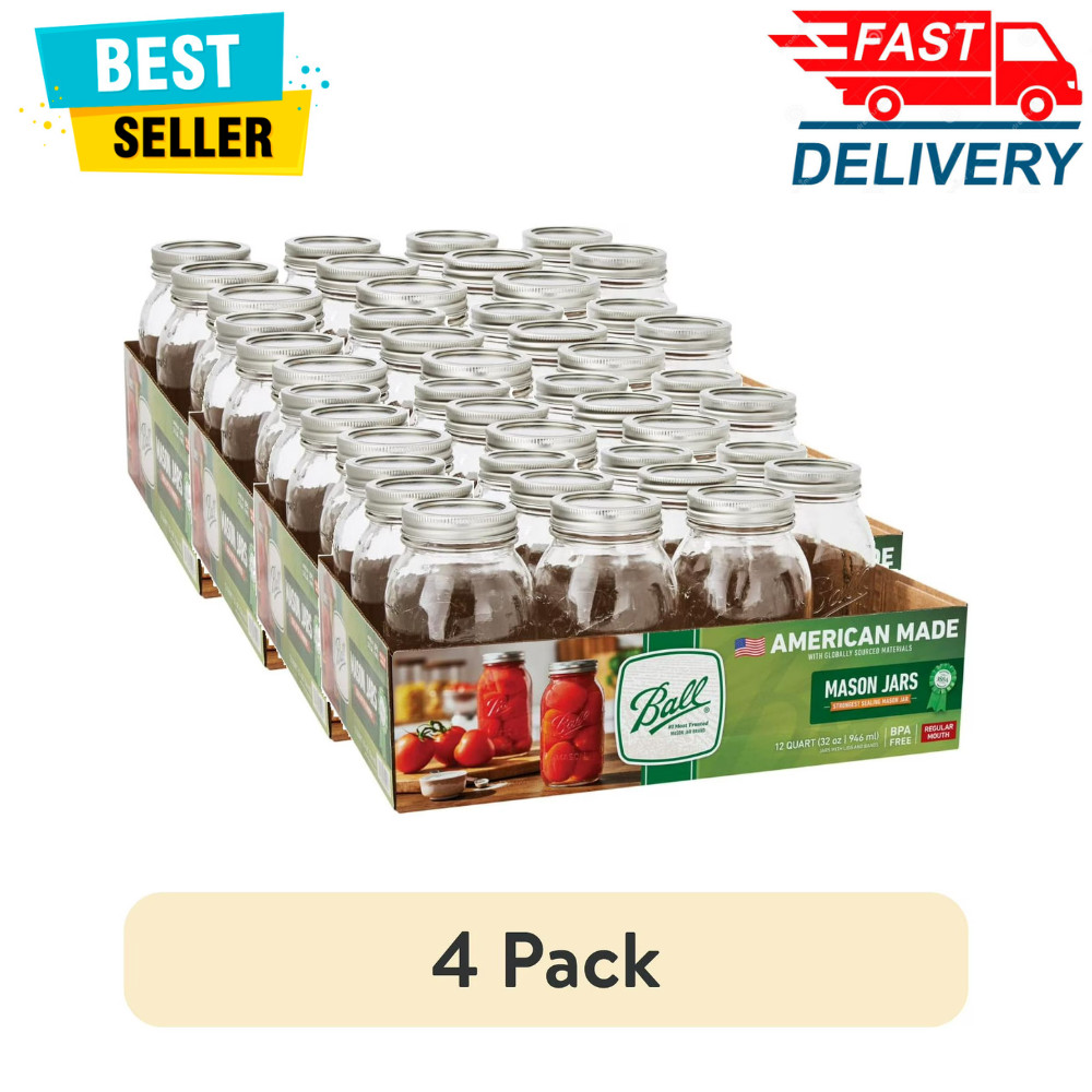 Ball 32oz Mason Jars, Regular Mouth, 48 Pack, Glass Canning Jars w/ Lids & Bands Ball 32oz Mason Jars, Regular Mouth, 48 Pack, Glass Canning Jars w/ Lids & Bands