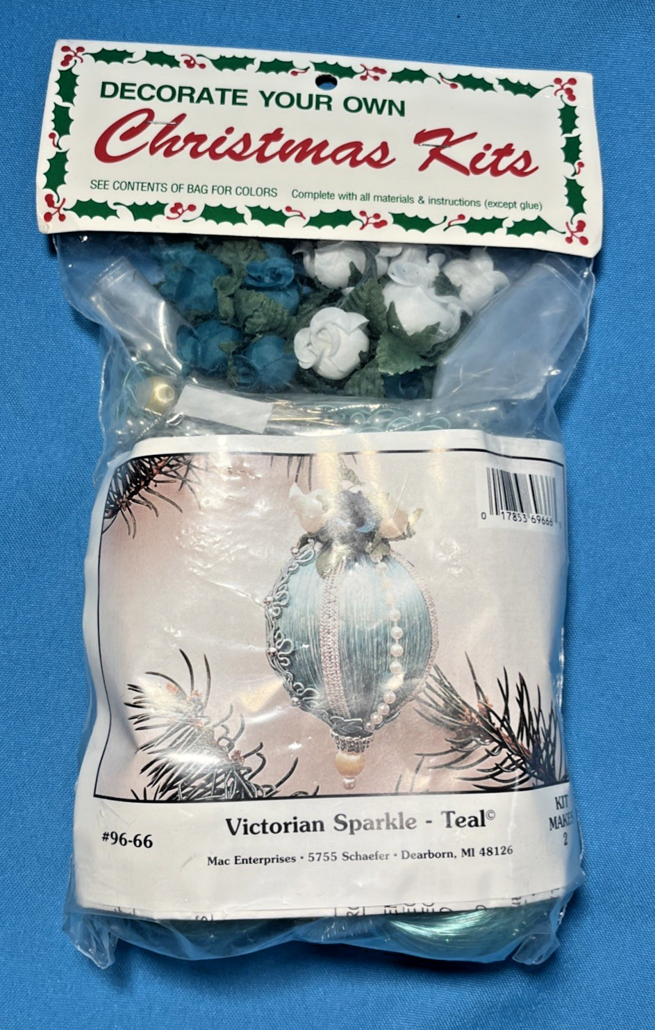 Vintage Victorian Sparkle Teal Sequin Bead Ornament Kit Makes 4 Mac Enterprises