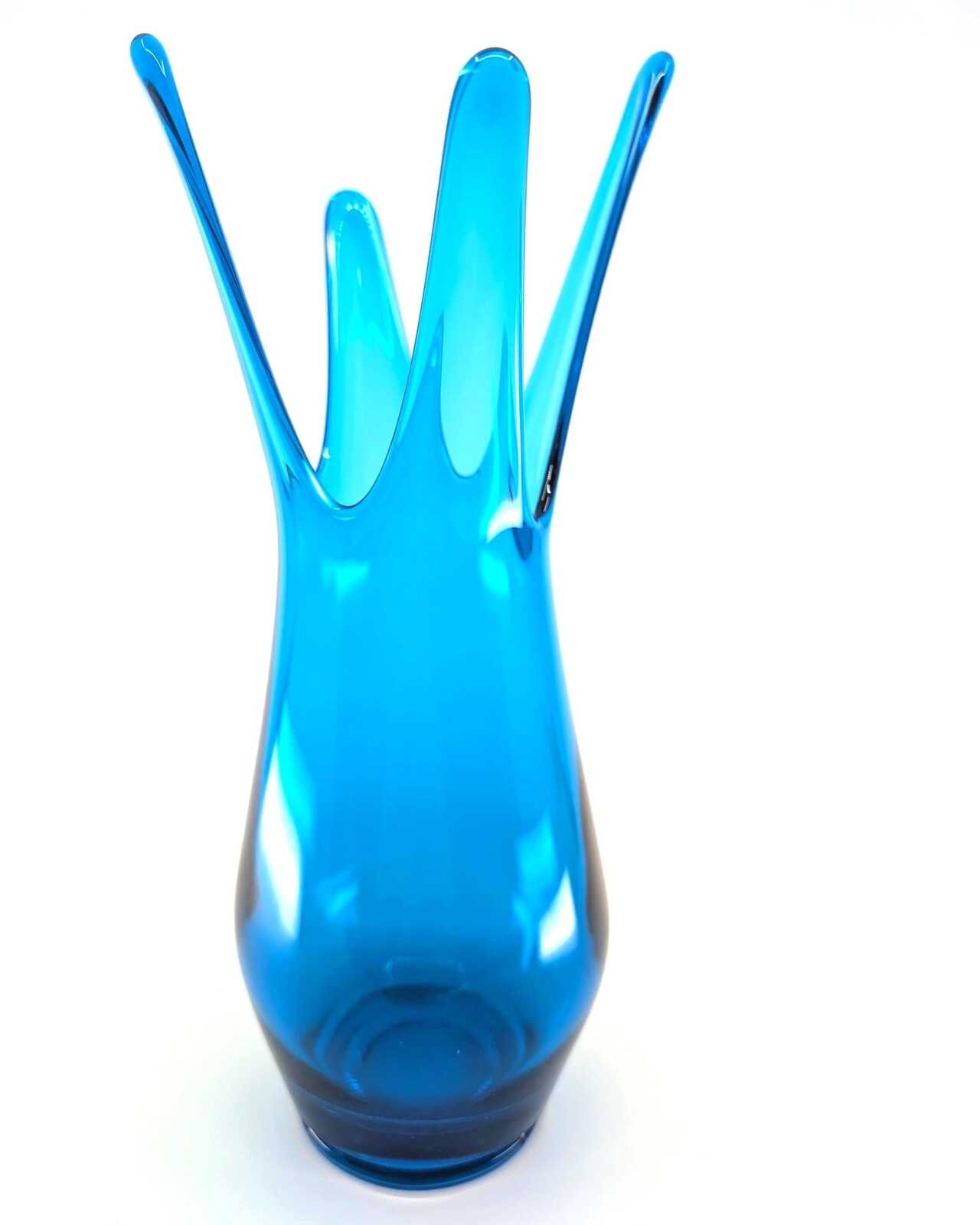 Vintage Viking Bluenique Blue Swung Art Glass Vase 8 Inch MCM