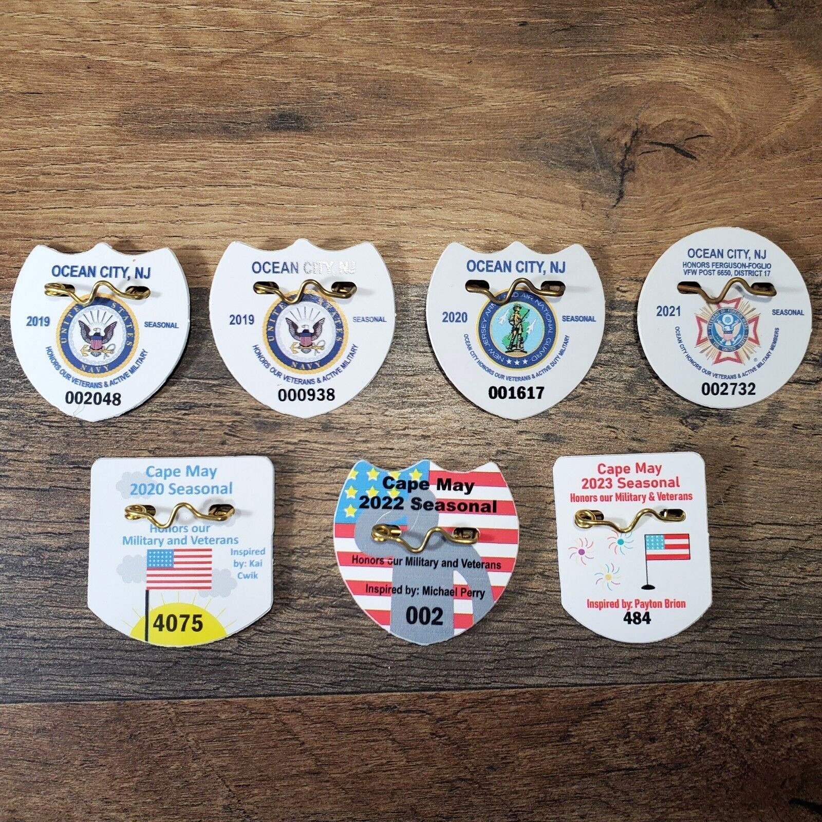 Ocean City and Cape May New Jersey Lot of 7 Seasonal Military Beach Tags