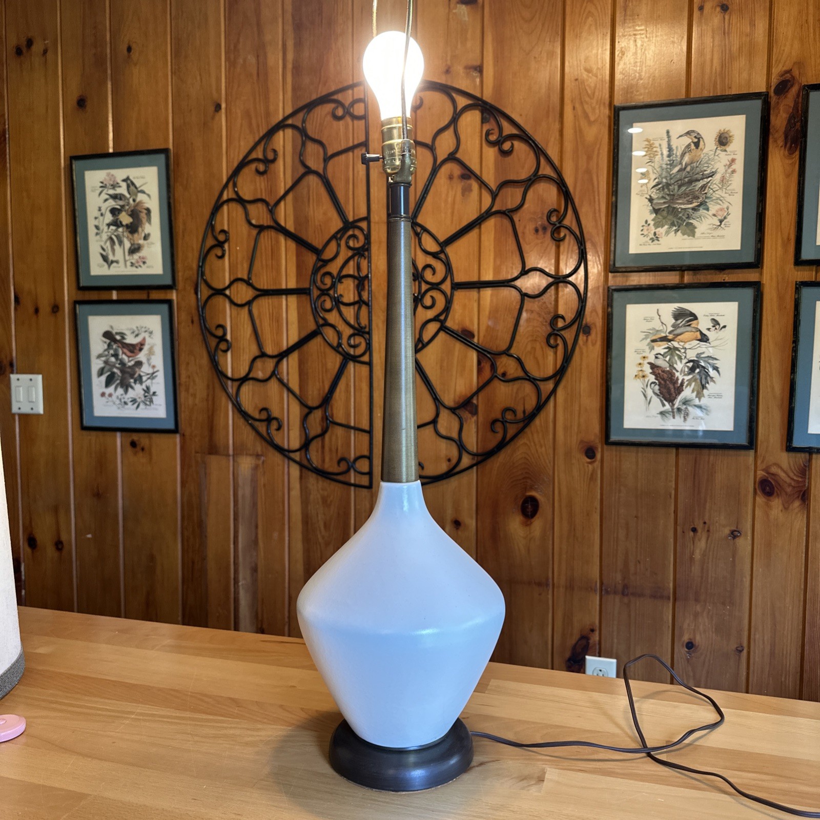 Vintage MCM Mid Century Danish Modern White Pottery & Walnut Table Lamp Vintage MCM Mid Century Danish Modern White Pottery & Walnut Table Lamp