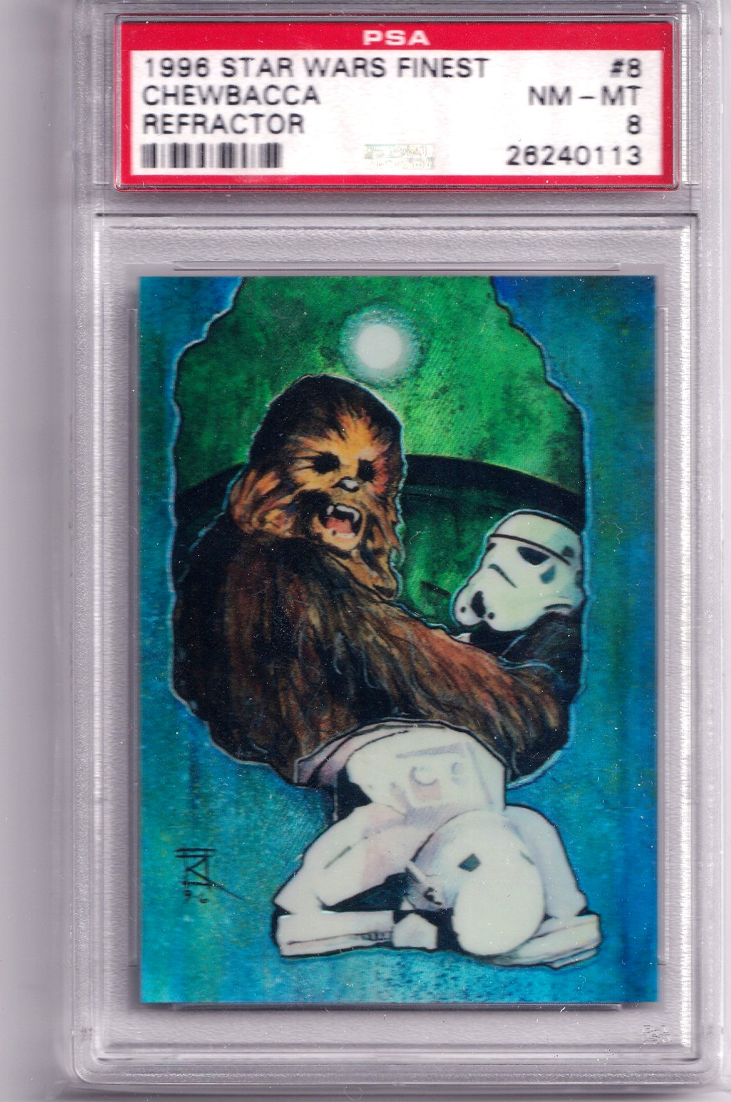 1996 STAR WARS FINEST REFRACTOR #8 CHEWBACCA PSA 8