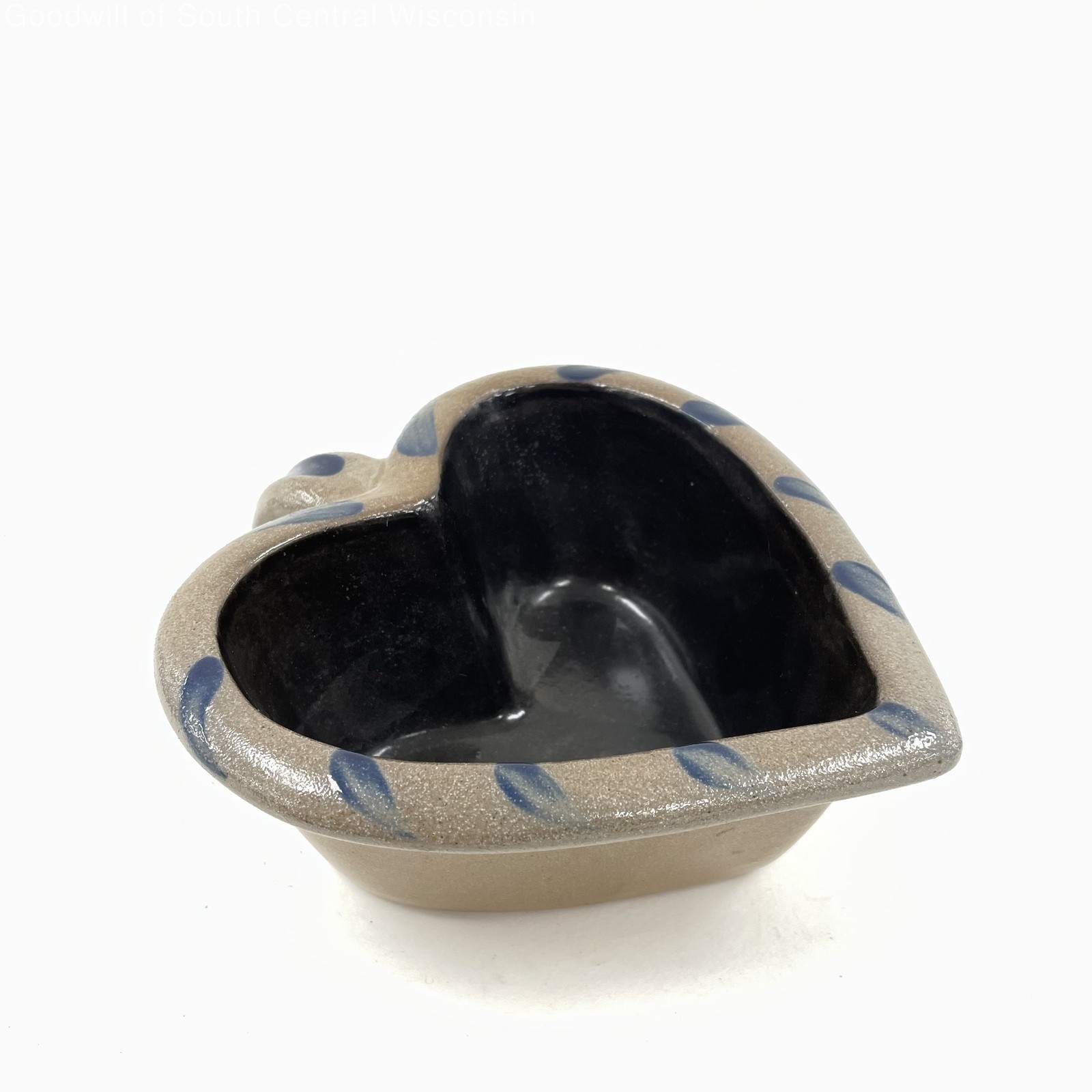 Vintage Rowe Pottery Works 2003 Heart Shaped Bowl with Blue Sponged Rim
