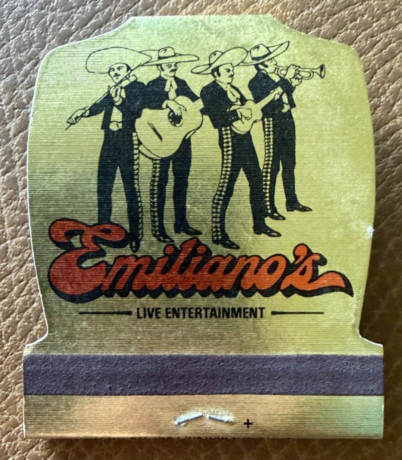 Vintage 1970s Emiliano’s Mexican Restaurant Houston TX Die Cut Matchbook Full