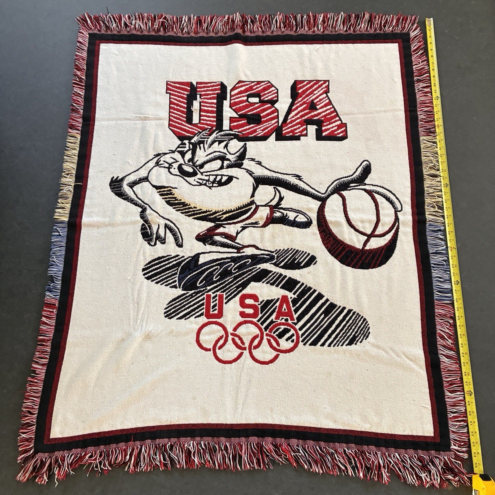 Tazmanian Devil Throw Blanket Tapestry Looney Tunes USA Olympics 44x56