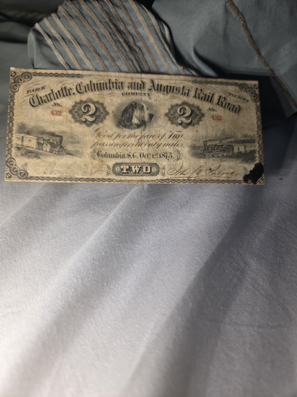 1873 Charlotte, Columbia & Augusta Railroad Company $2\ 1873 Charlotte, Columbia & Augusta Railroad Company $2\