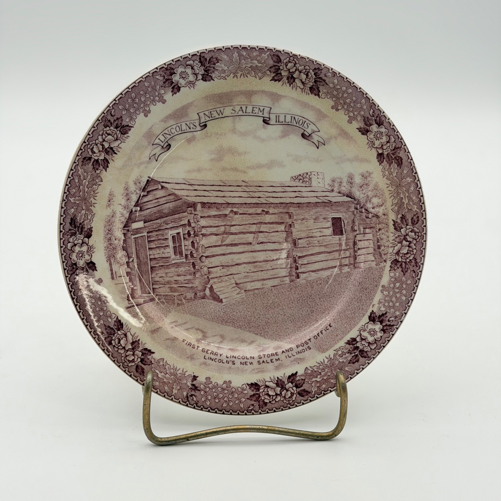 Vintage Adams Lincoln\'s New Salem Illinois Commemorative Plate Purple Mulberry