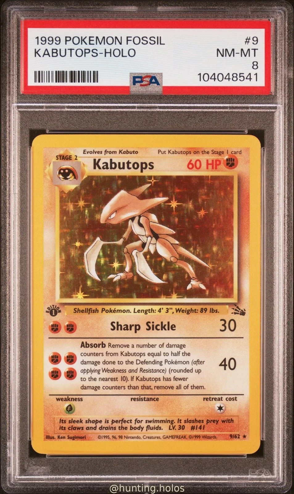 Kabutops Holo 9/62 PSA 8 1st Edition Fossil Pokemon *Label error*