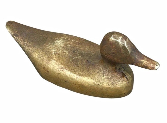 Vintage 3.5” Rustic Solid Brass Duck Bird Figurine Collectible Paperweight 6 oz 
