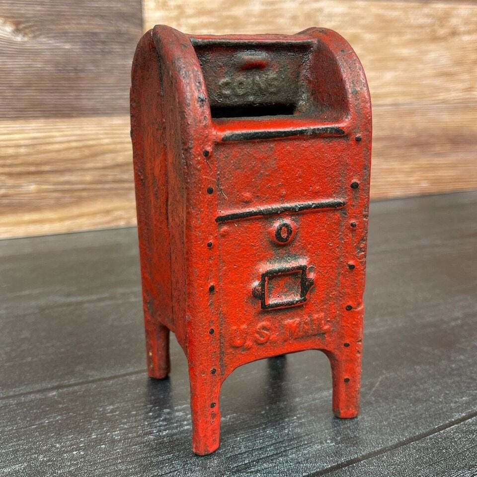 Mailbox Bank Cast Iron Coin Bank With Painted Antique Finish (5