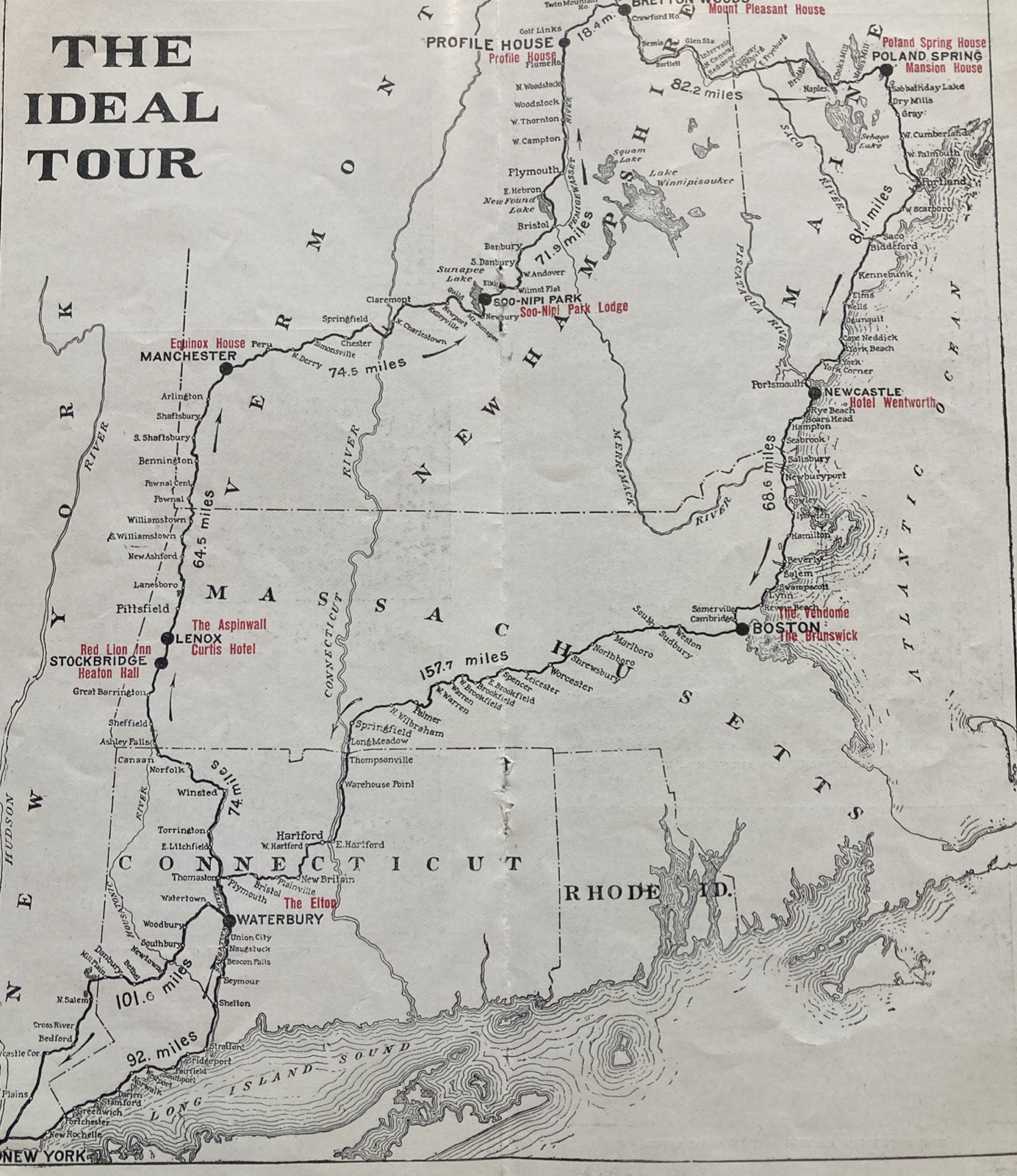 c1910 Map Of New England The Ideal Tour Mapped Route