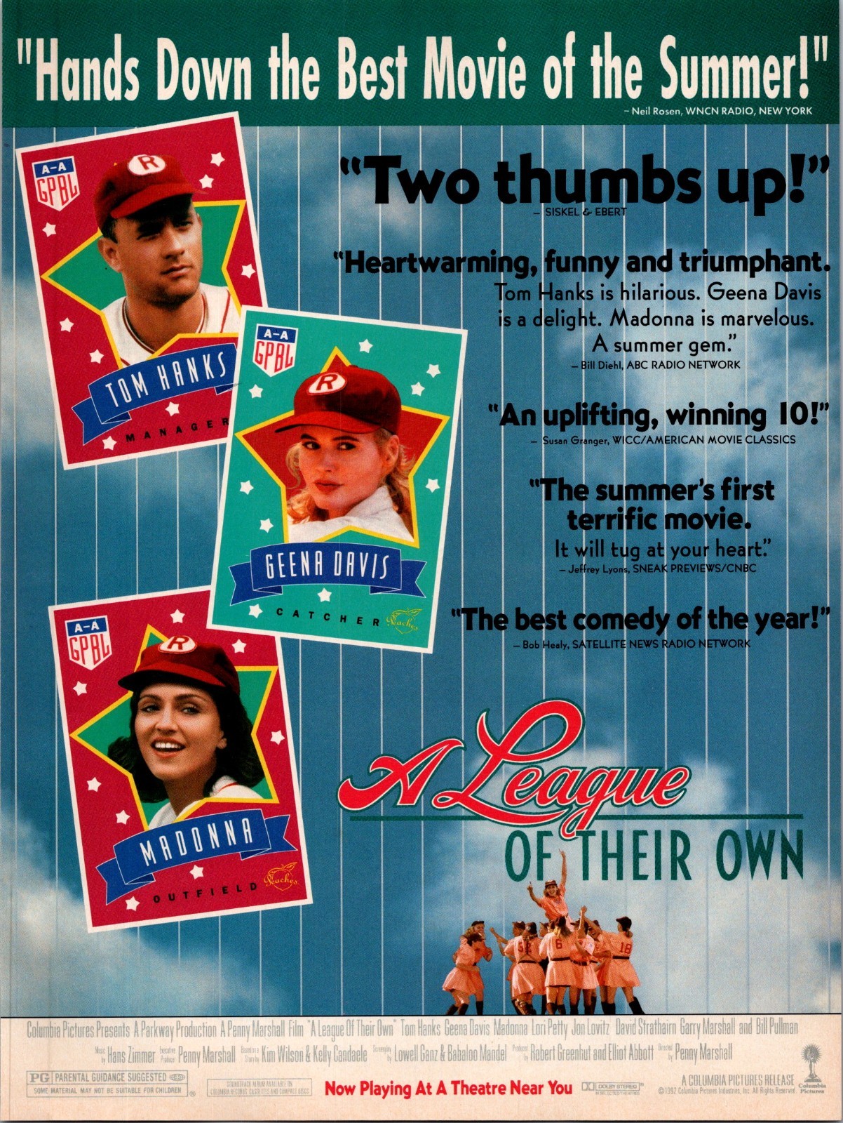 1992 • A League of Their Own Print Ad • 90s Madonna Tom Hanks Geena Davis GA.03