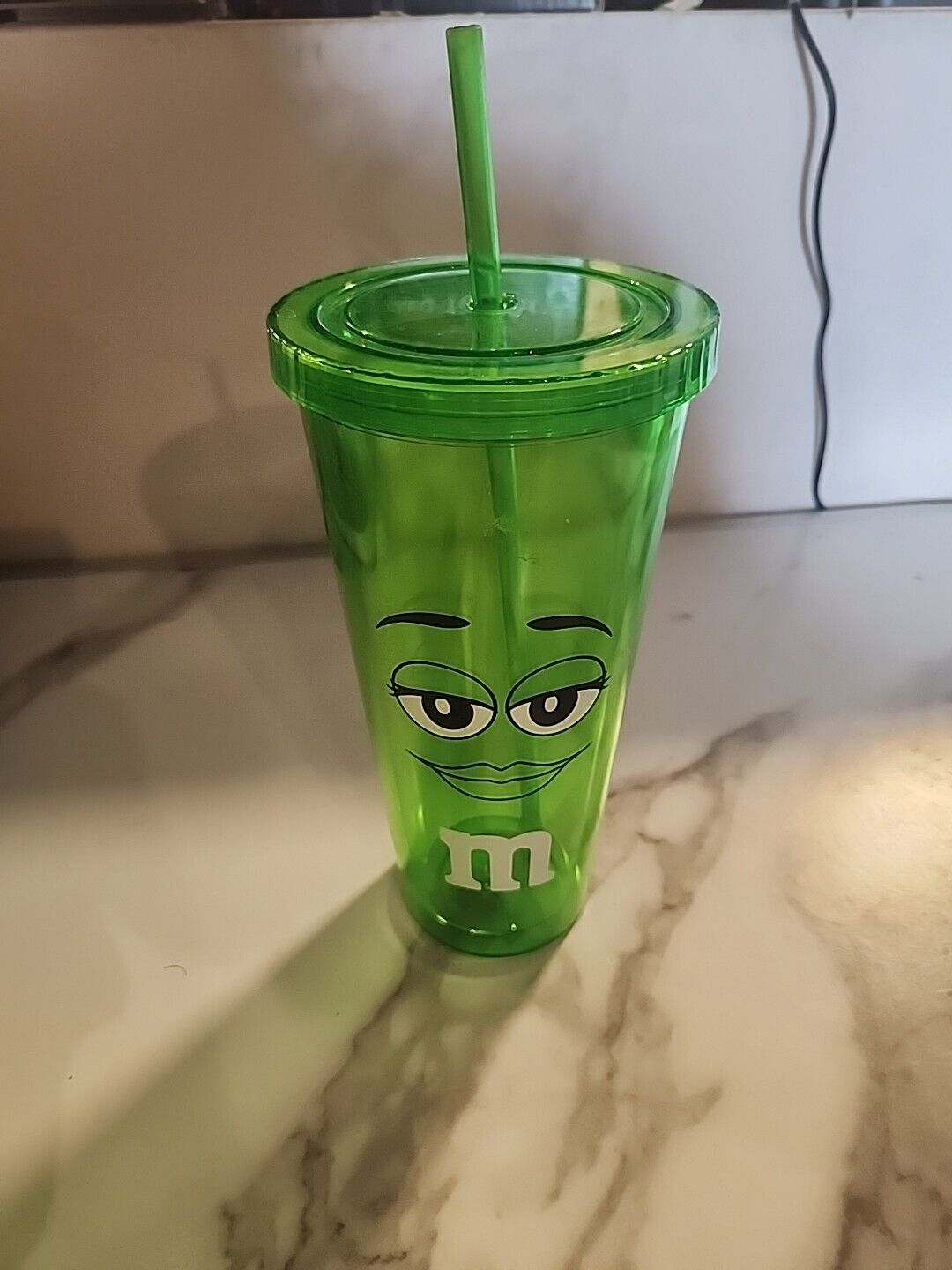 M&M World PLASTIC CUP GREEN Tumbler Complete with Lid and Green Straw 16 ounces
