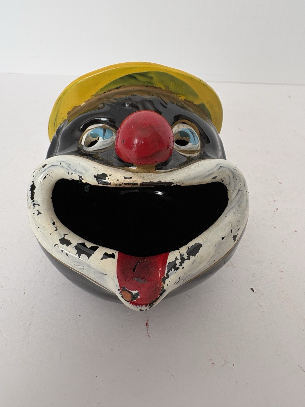 Vintage Thames Redware Clown Face Ashtray Yellow Hat Redware Pottery MCM