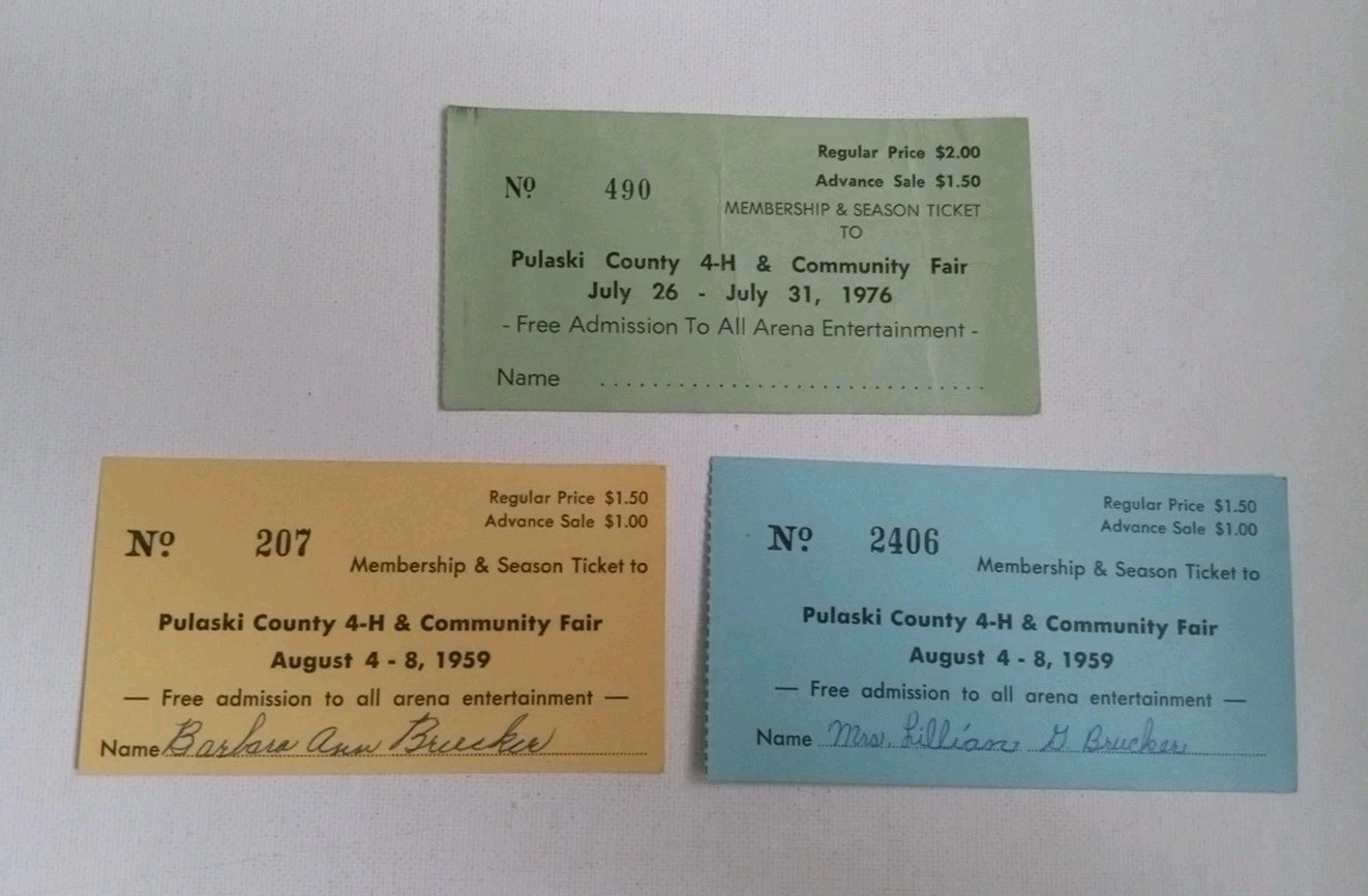 Vintage Pulaski County Indiana 4-H  &  Community Fair Tickets 1959 1976