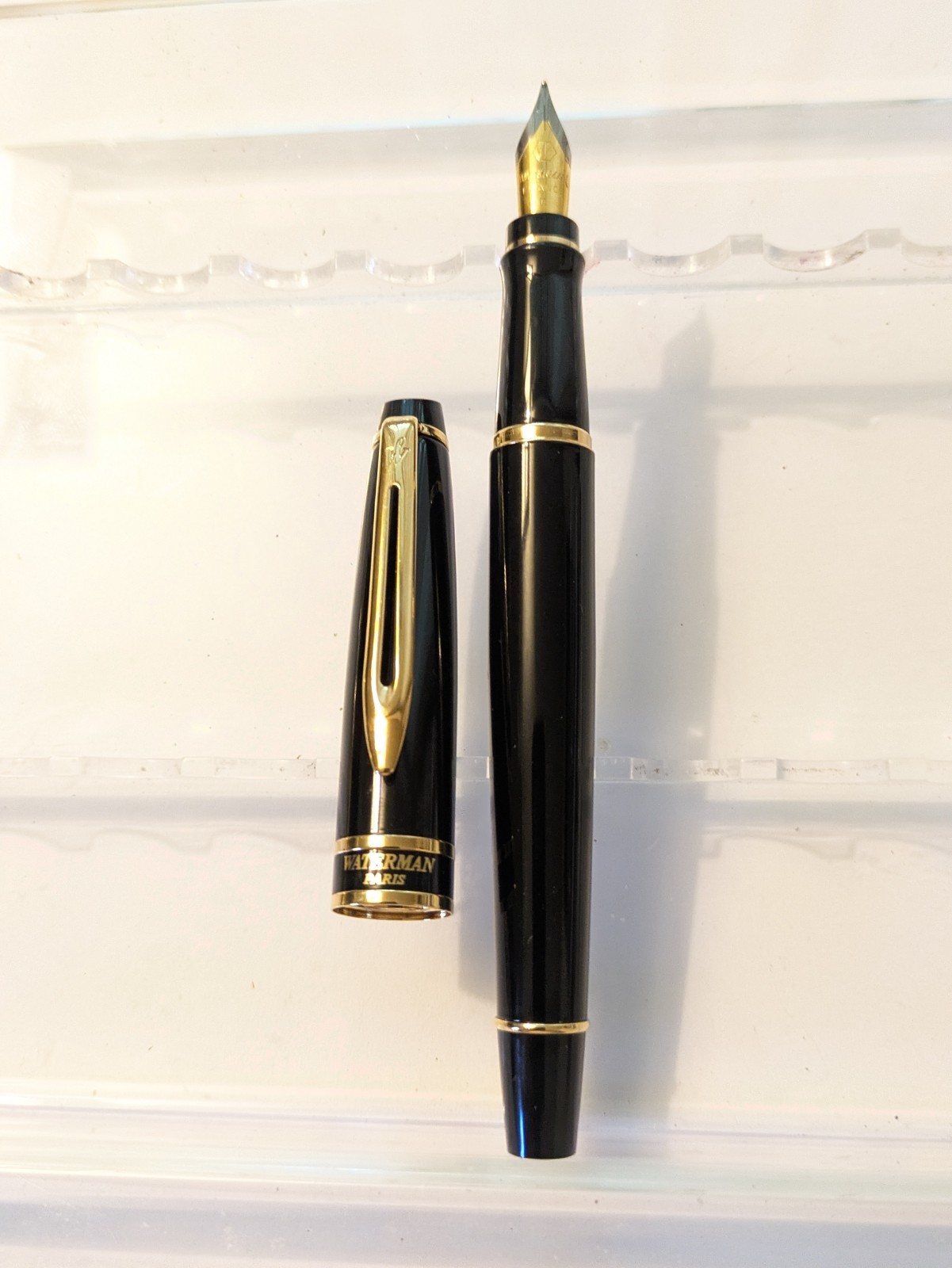 Vtg Black Gt Waterman Expert Fountain Pen -  Steel Gp F Nib