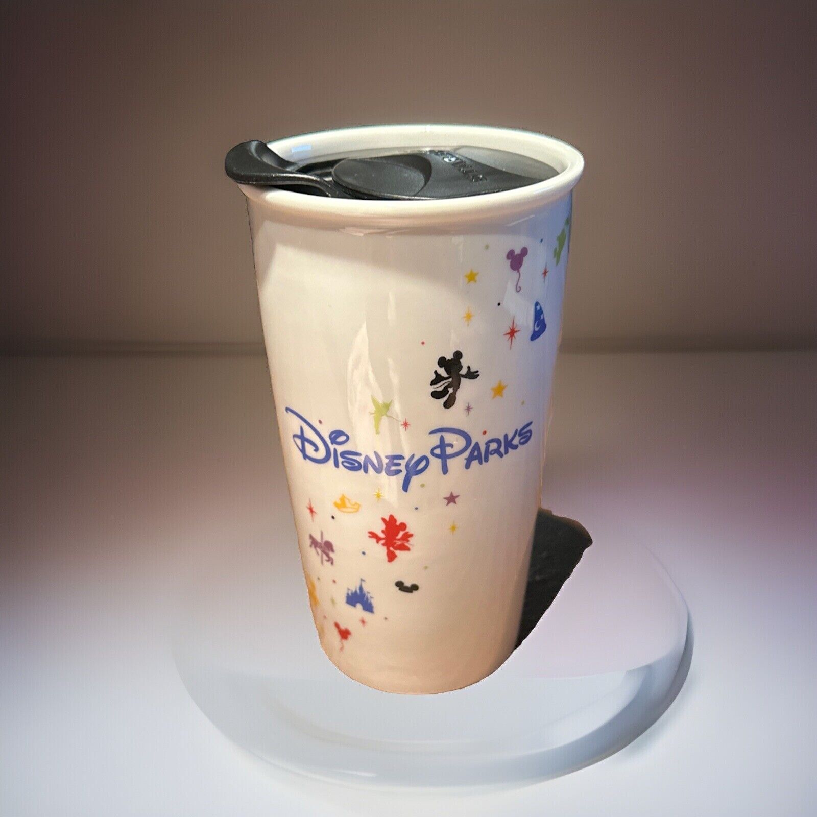 Starbucks Disney Parks Travel Mug Ceramic 12 Oz Tumbler Cup & Lid •