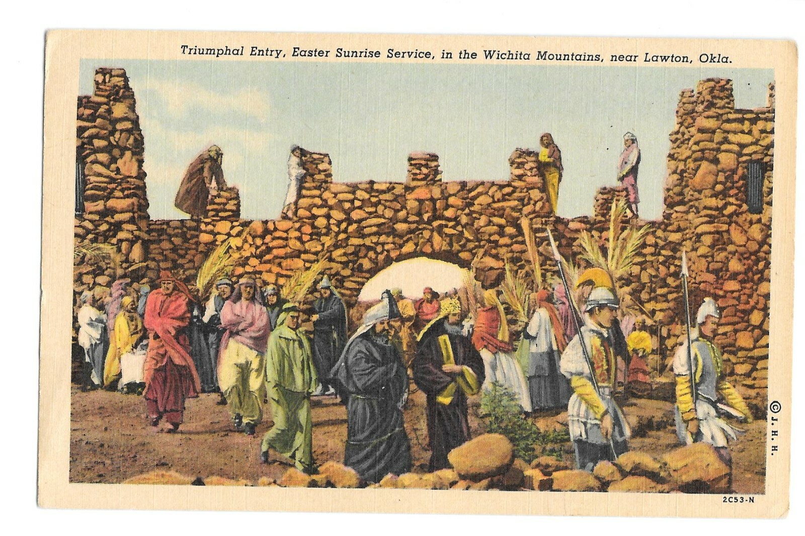 Vintage Postcard Triumphal Entry Easter Sunrise Service Wichita Mtns Lawton OK