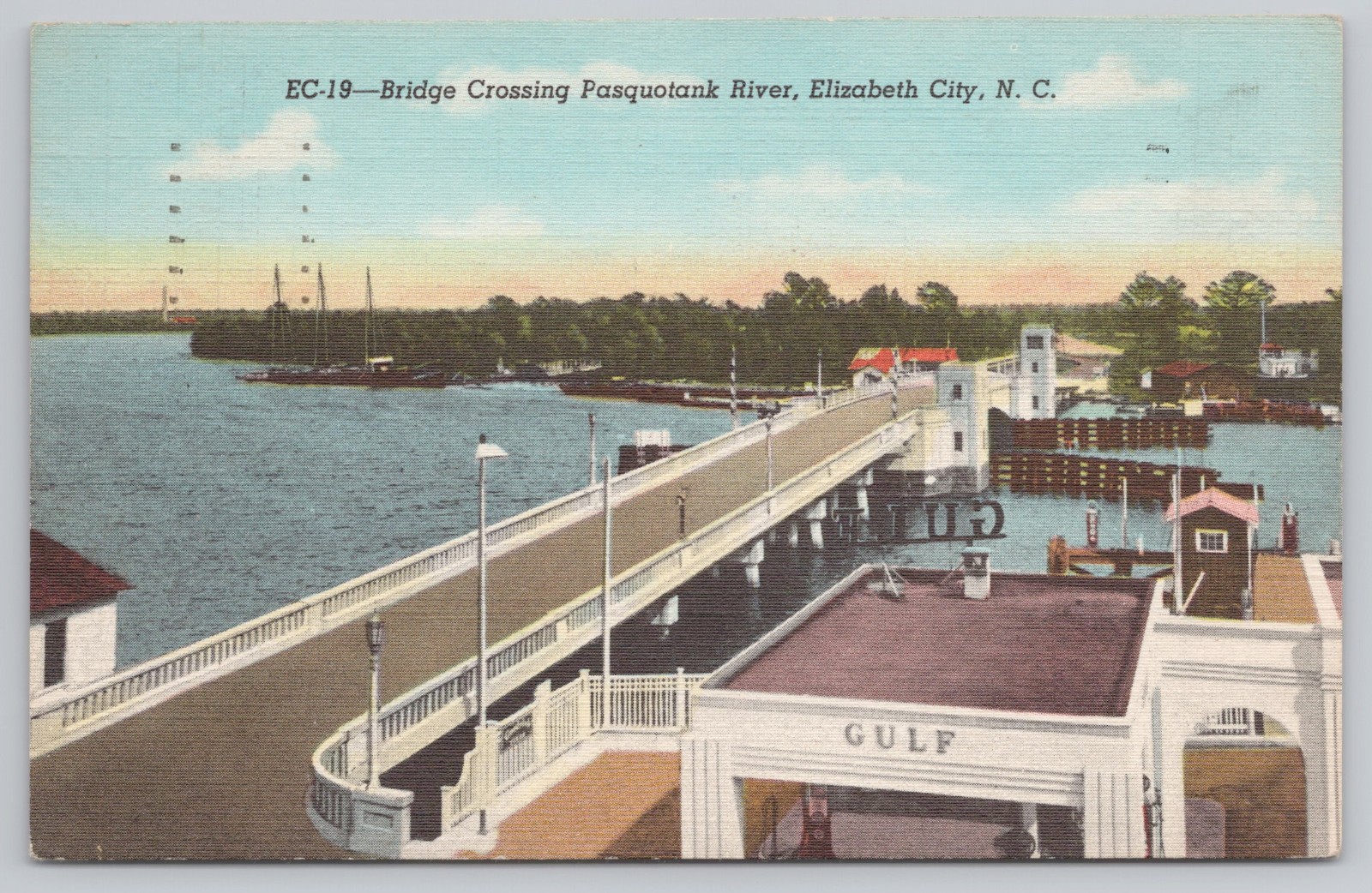c.1940s Elizabeth City, NC Pasquotank River Bridge Vintage Postcard A2