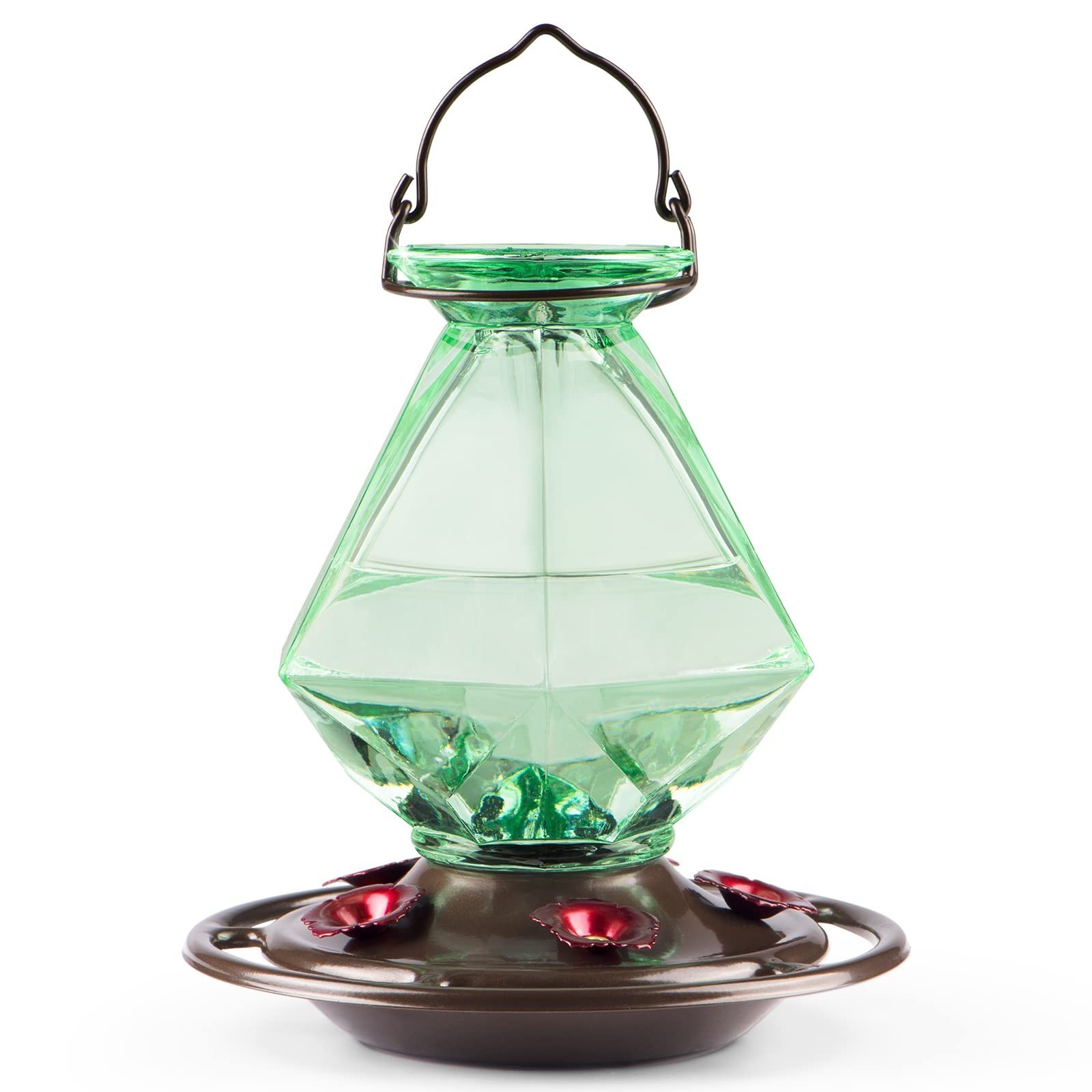 Auslar Hummingbird Feeder, Green Glass Hummingbird Feeders for Outdoors Hangi...